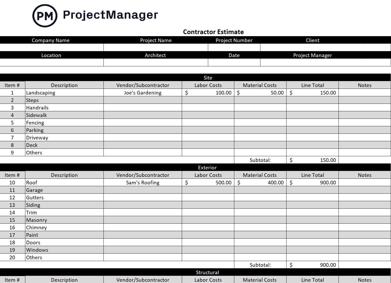8 Part Budget Template