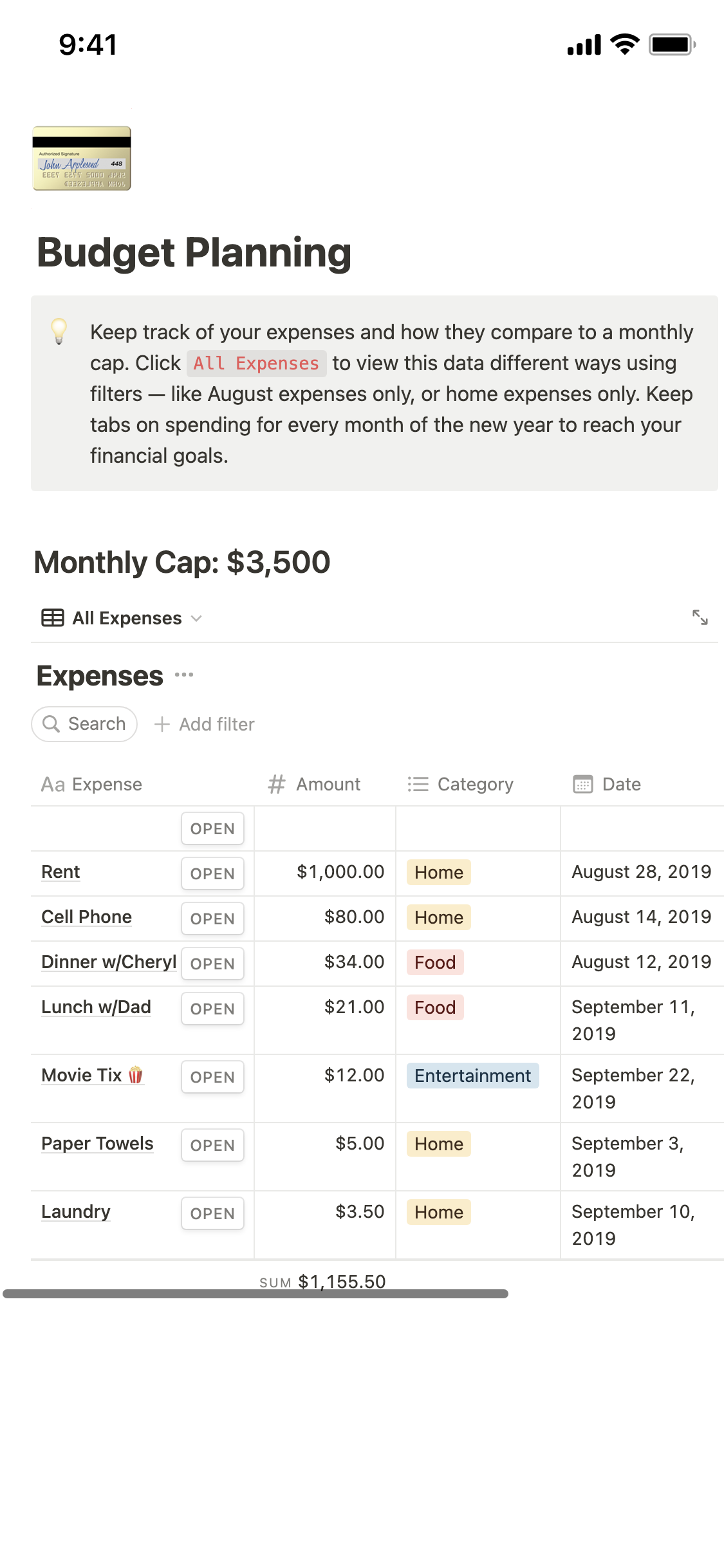 Personal Budget Template Notion