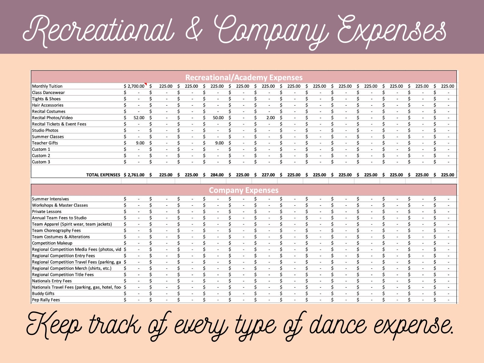 2025 Annual Dance Budget Worksheet To Track Dance Expenses For Excel Or Google Sheets Etsy