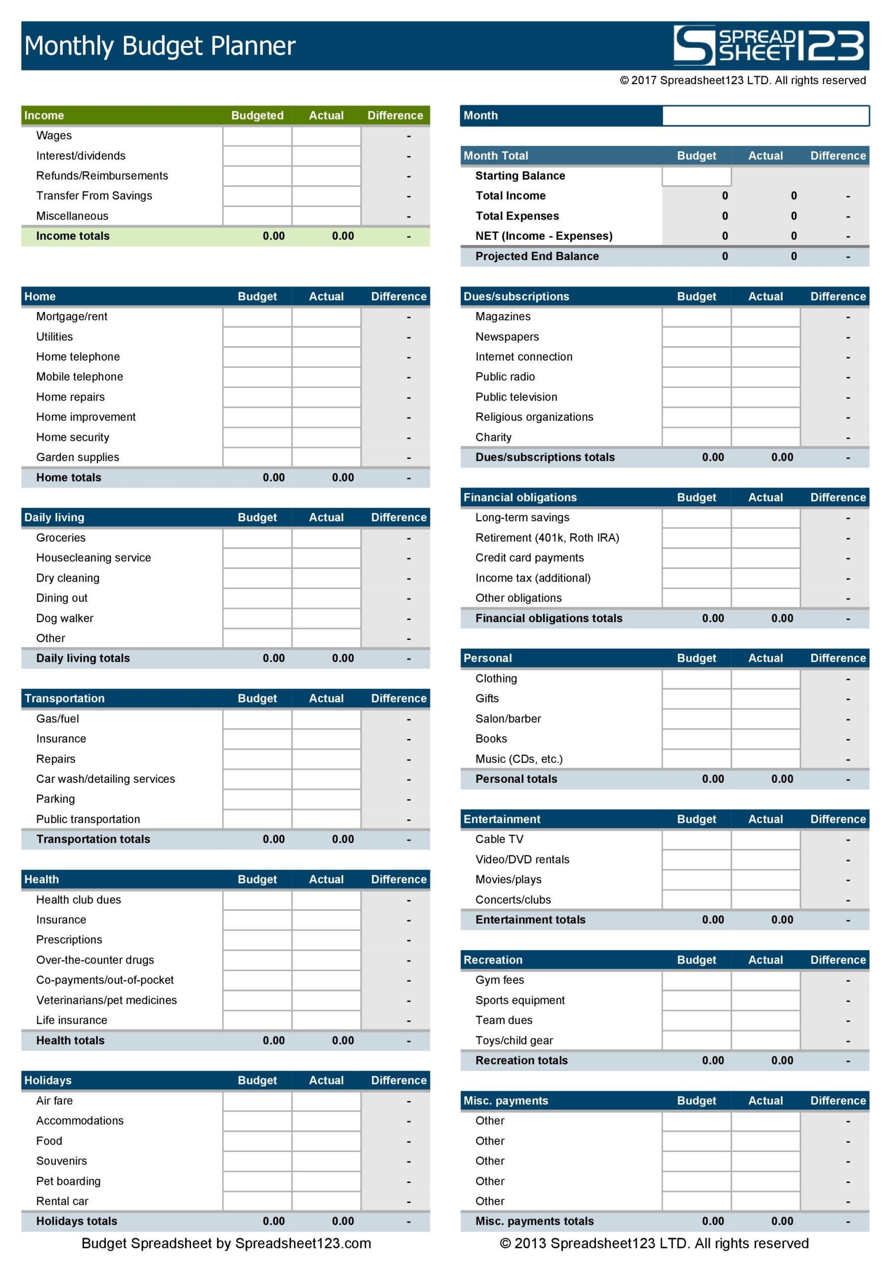Budget Template For Household Expenses