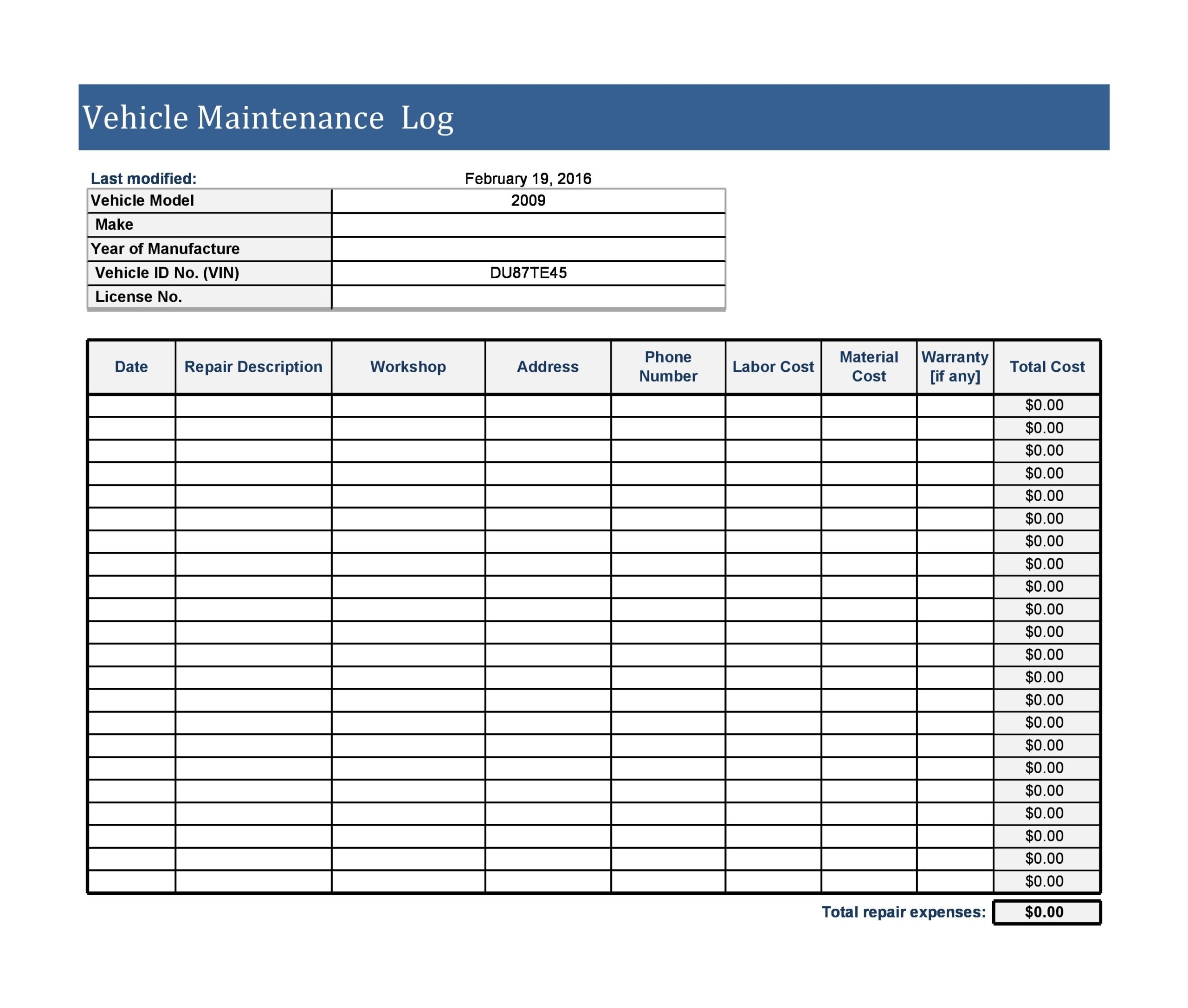 Car Maintenance Budget Template