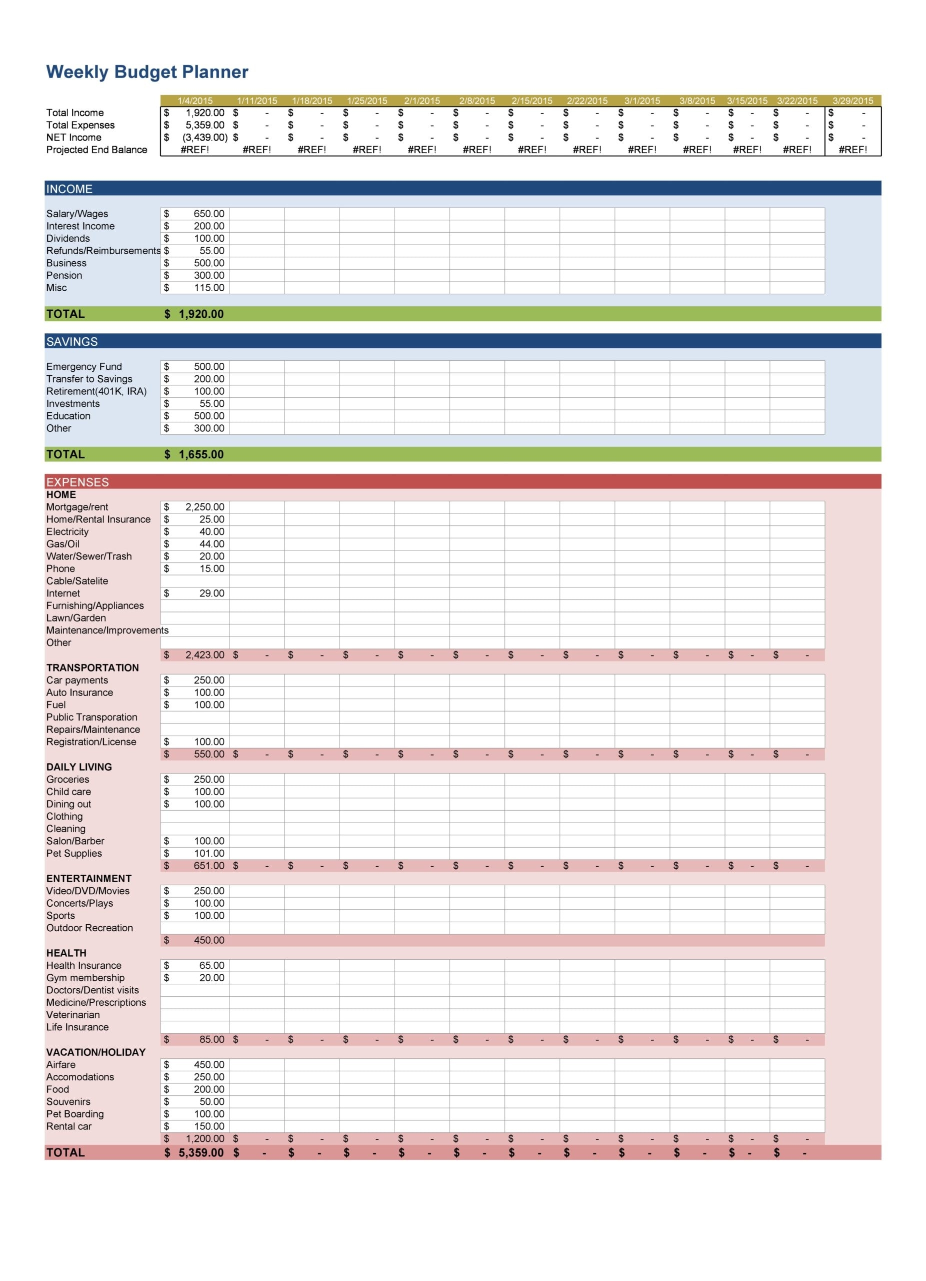 Personal Weekly Budget Template Personal Weekly Budget Template