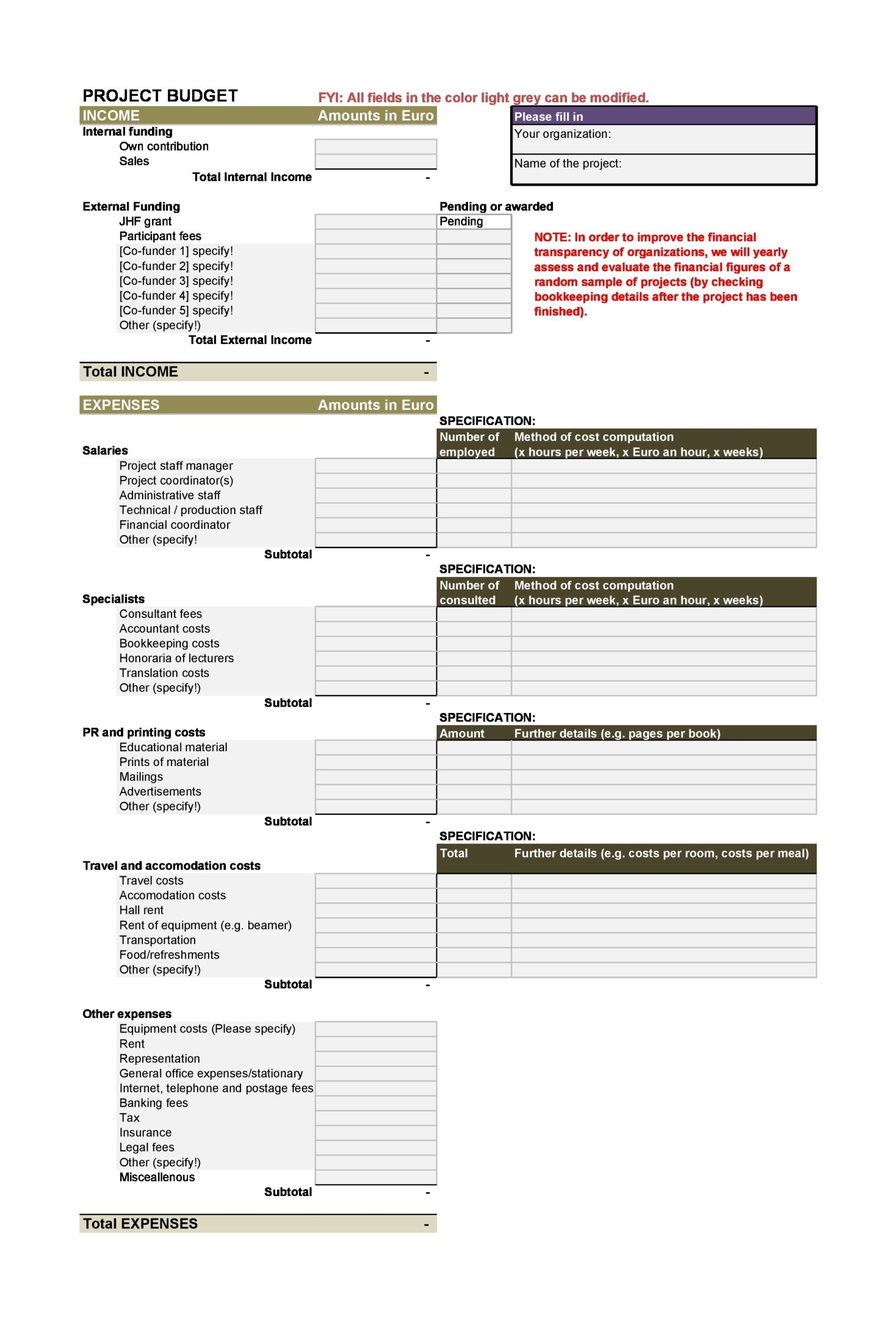 Consultant Budget Template