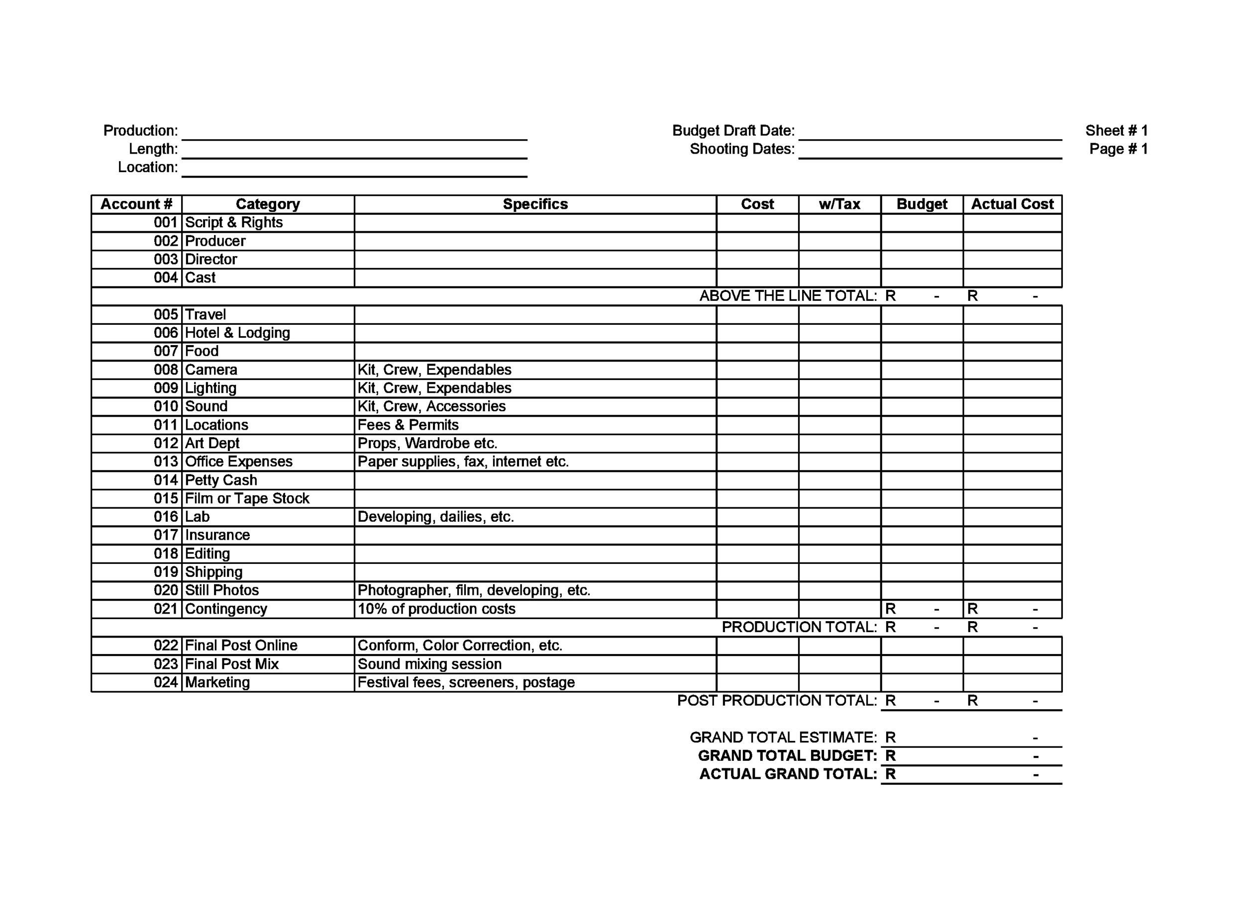 33 Free Film Budget Templates Excel Word TemplateLab
