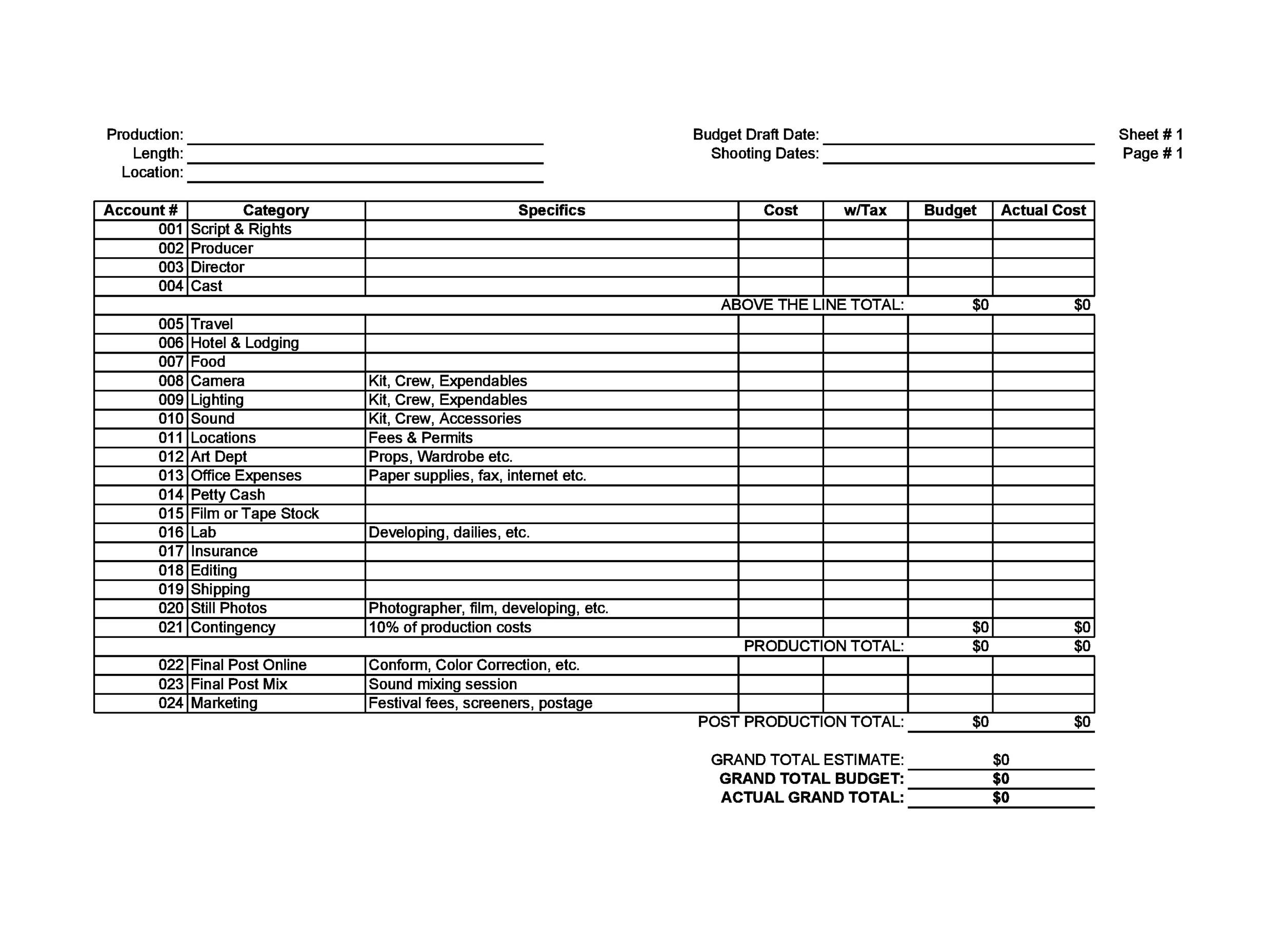33 Free Film Budget Templates Excel Word TemplateLab