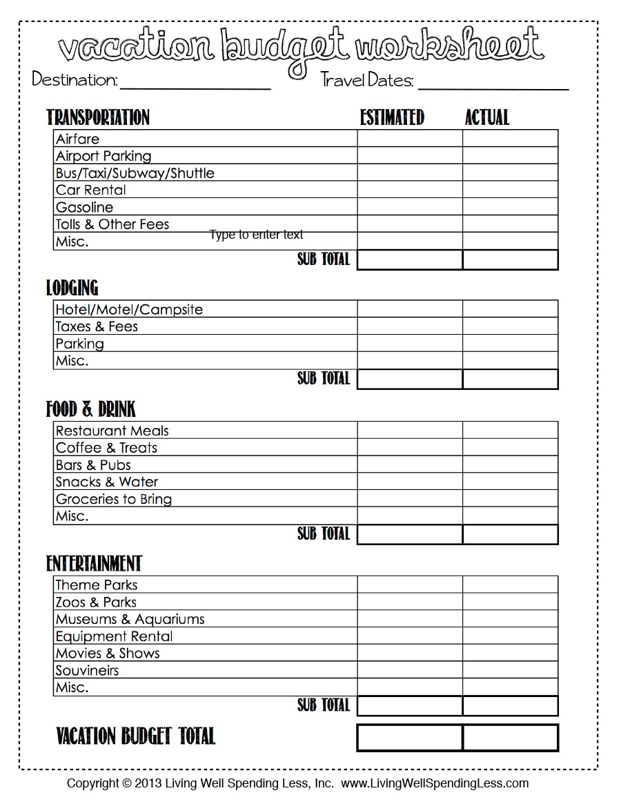 36 Travel Budget Templates U0026 Vacation Budget Planners 