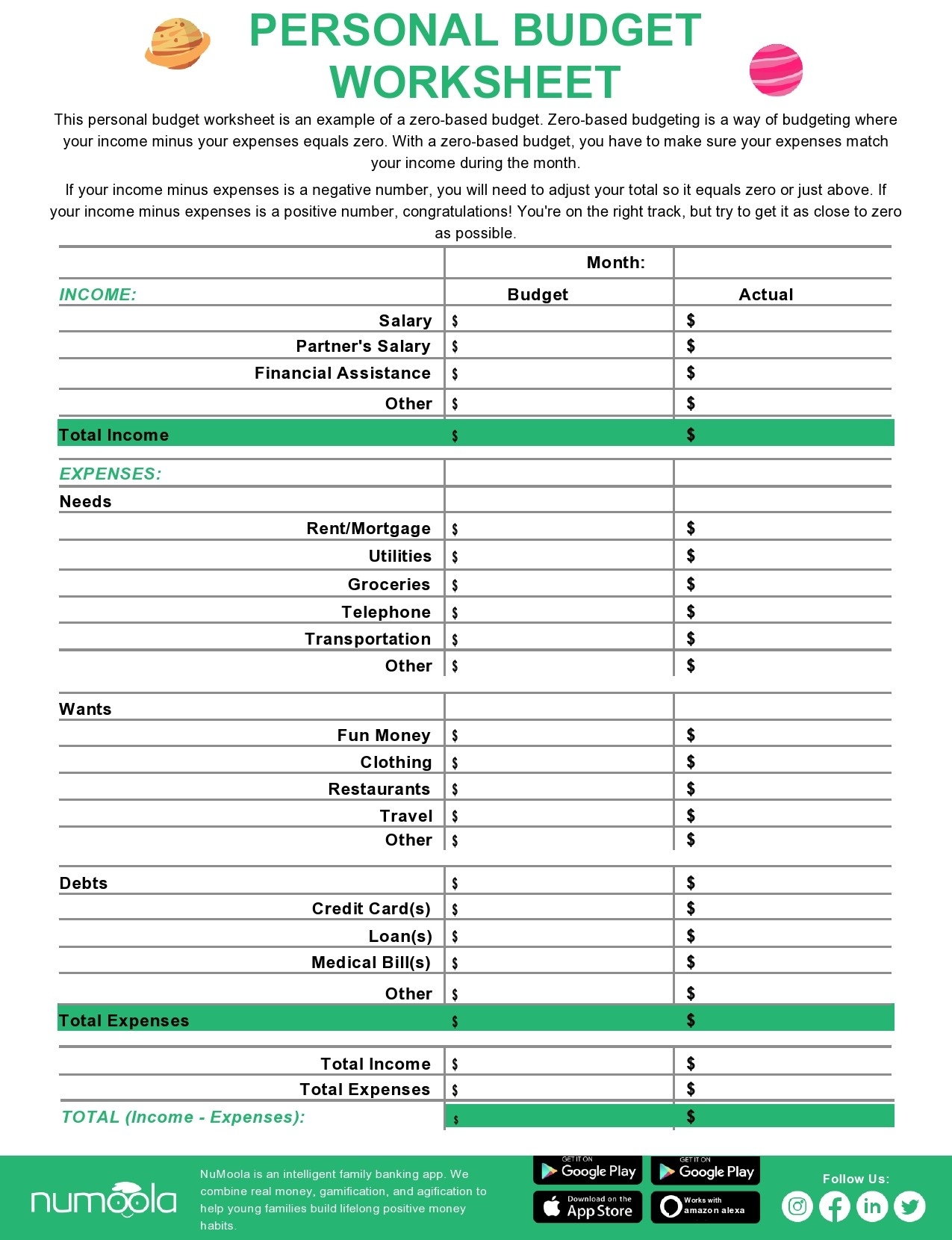 Zero-Based Budget Template