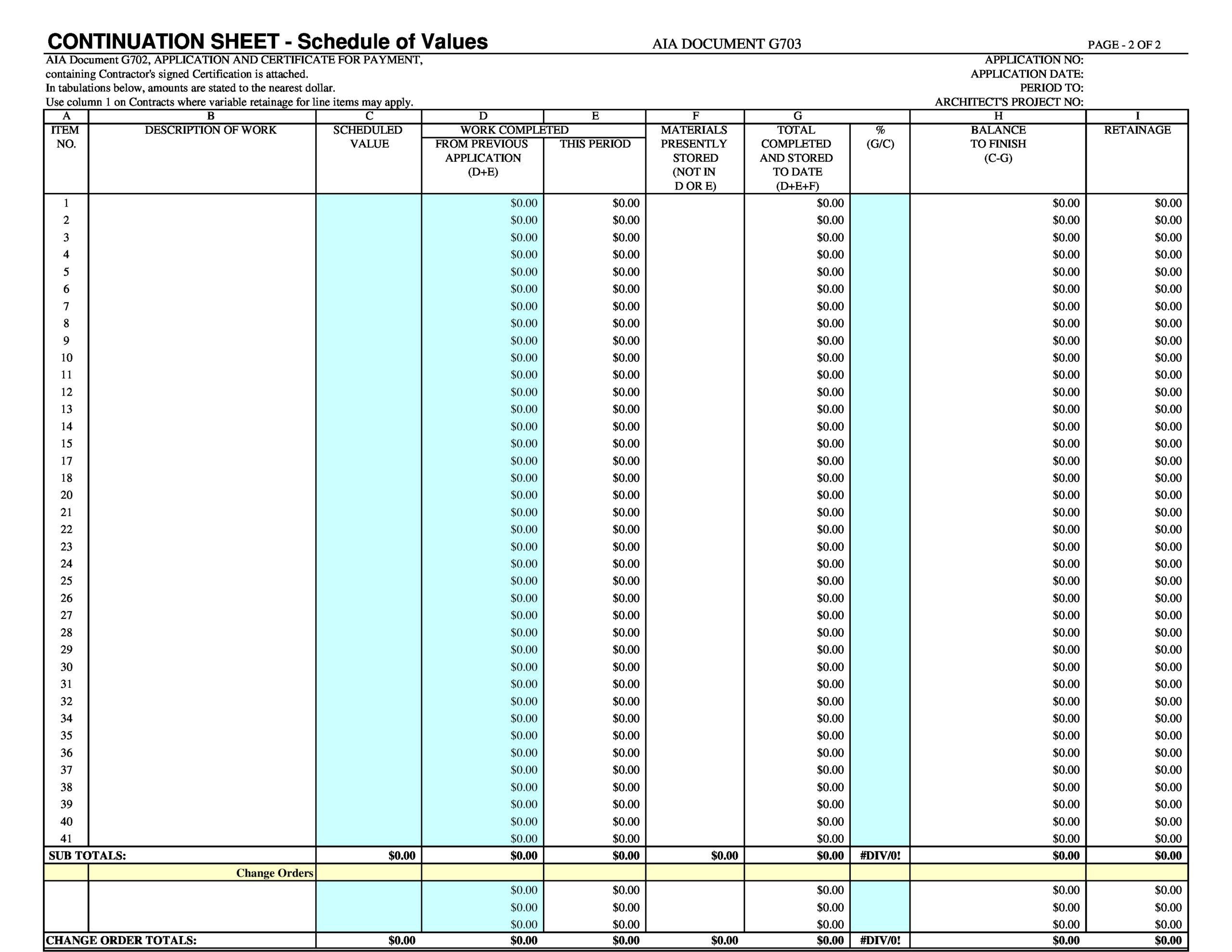 40 Blank Schedule Of Values Templates Excel Word 
