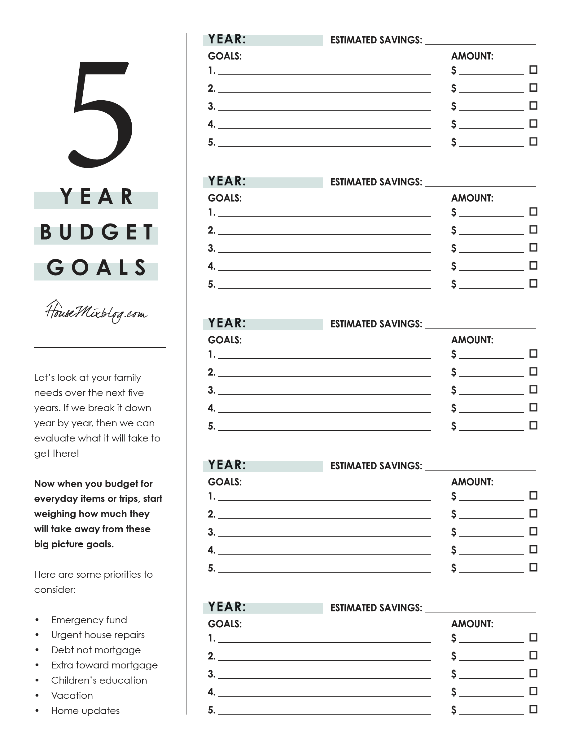 5 Year Budget Plan Template