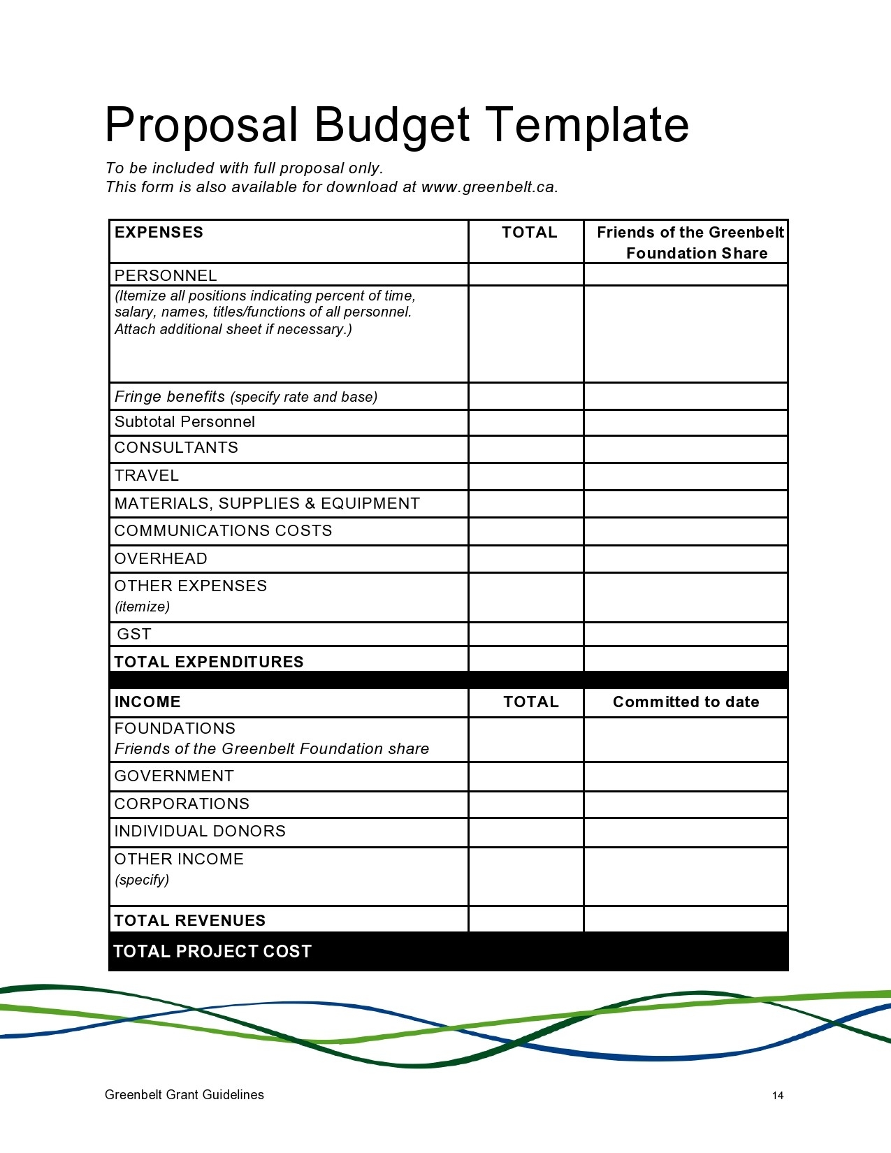 Business Proposal Budget Template
