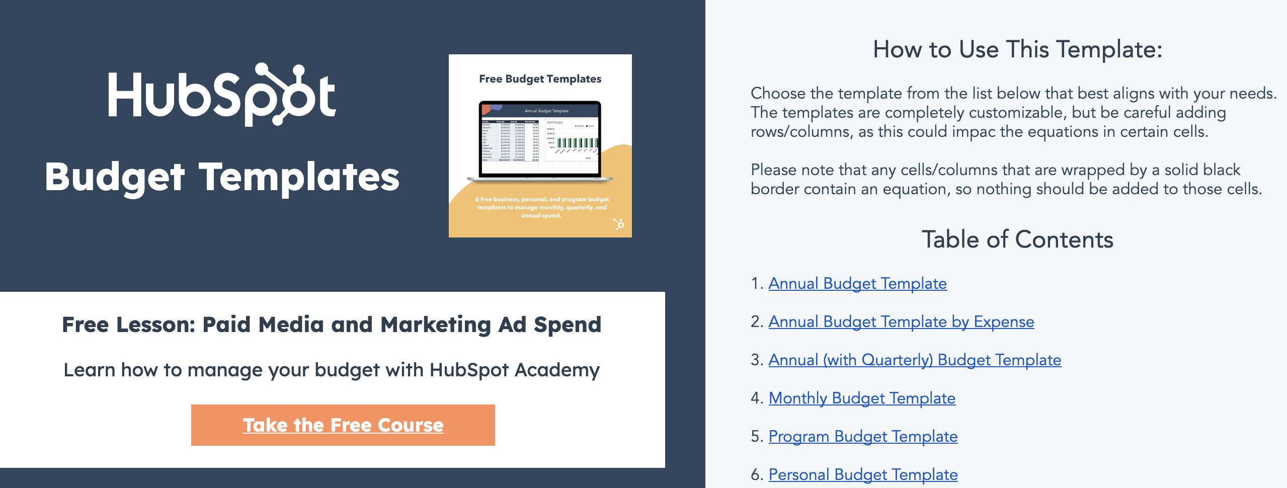 Hubspot Budget Templates