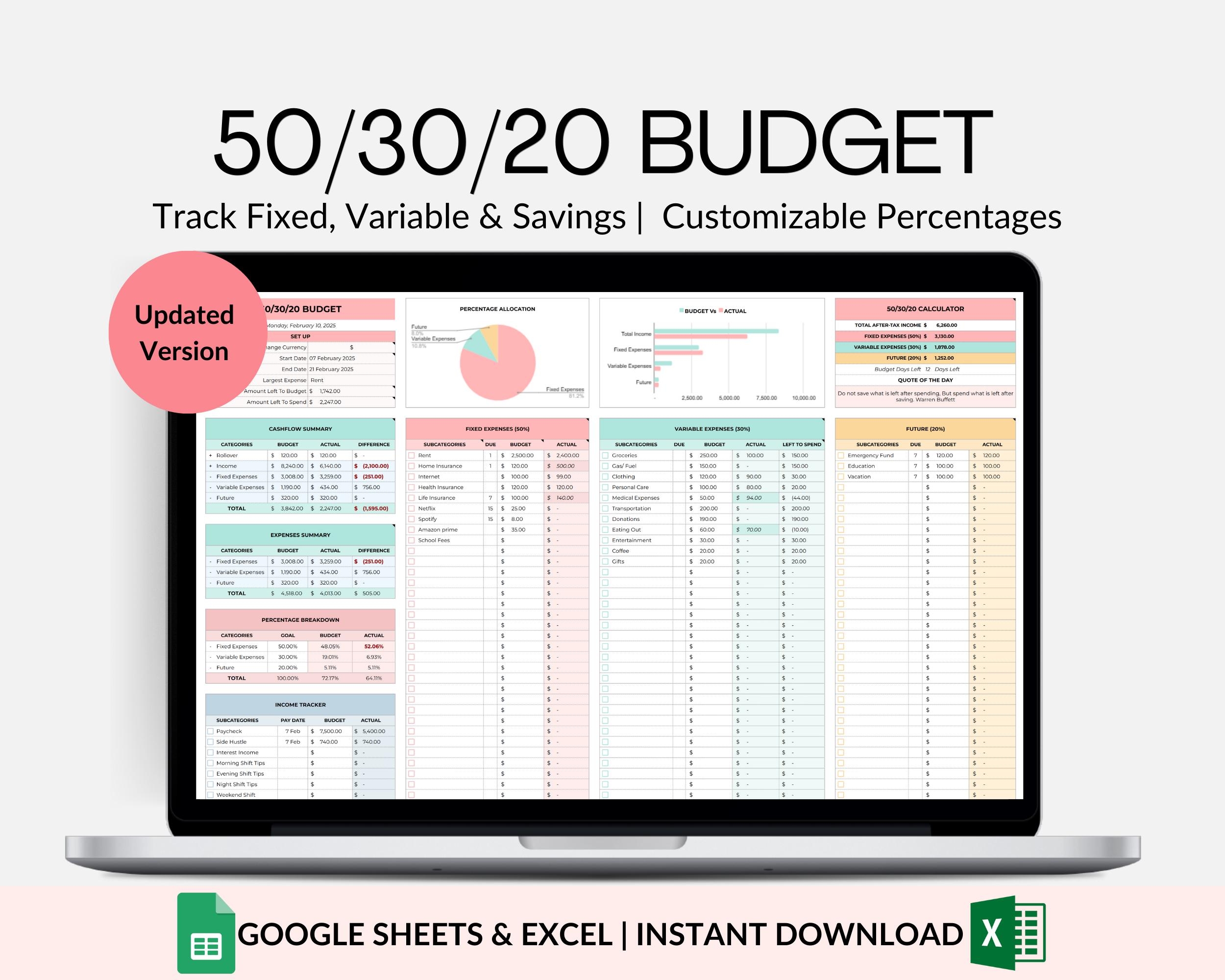 60 20 20 Budget Planner Etsy