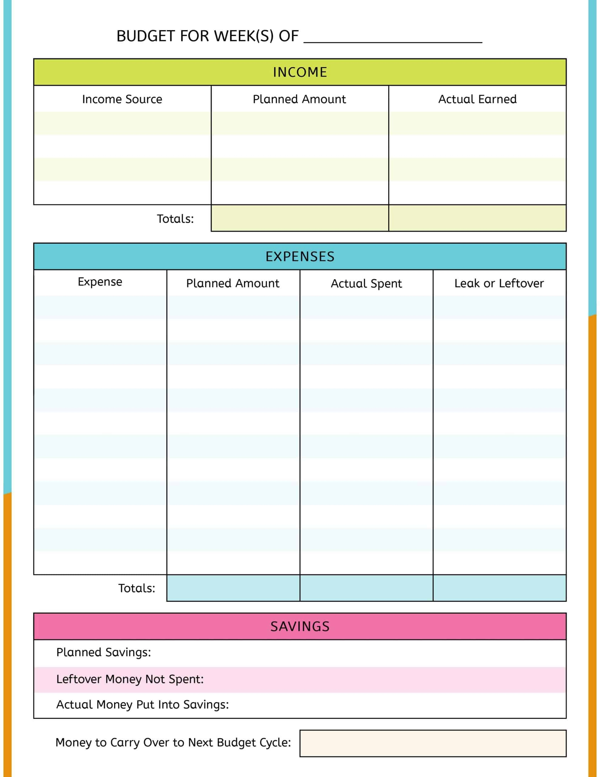 Teenage Budget Template