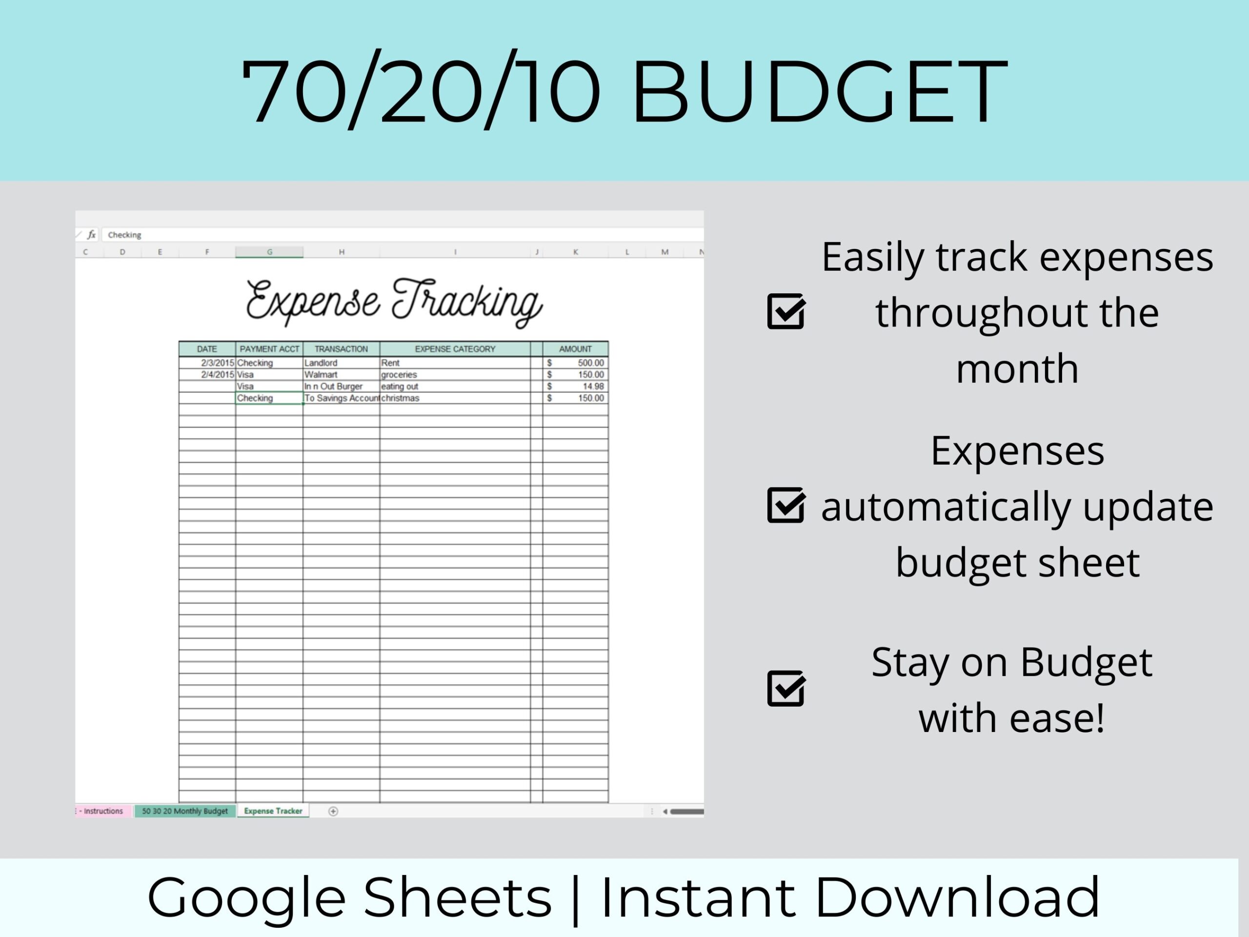 70/20/10 Budget Template Free
