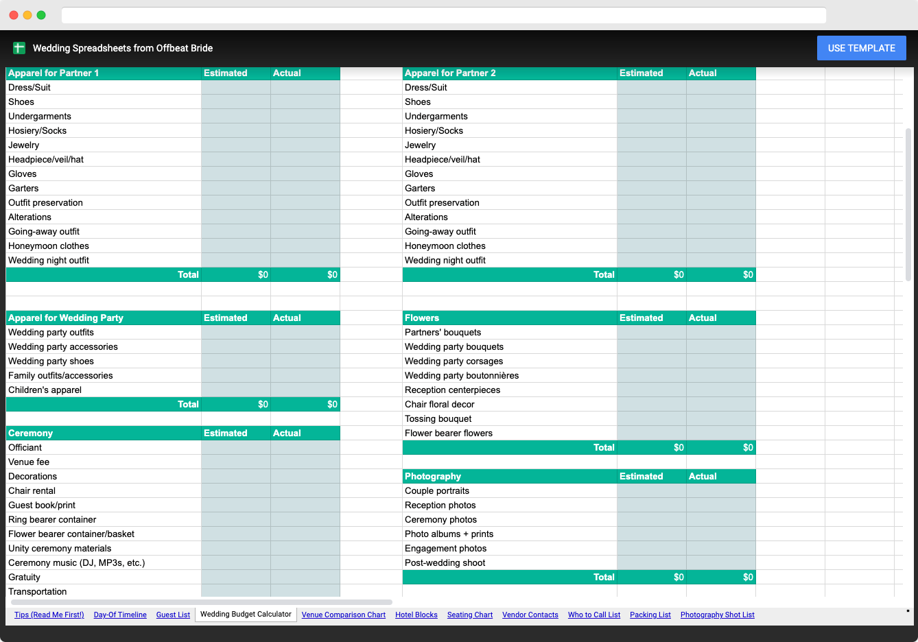 Wedding Budget Spreadsheet Template
