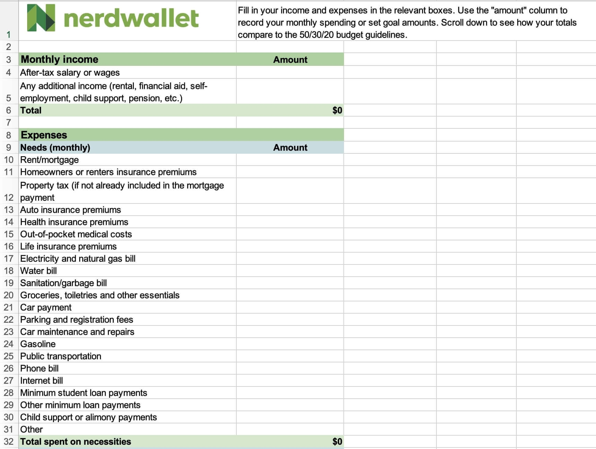 21 Day Financial Fast Budget Template