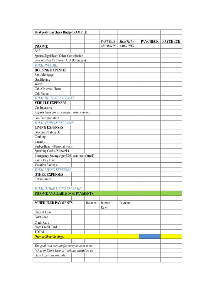 Bi-Weekly Budget Template Pdf