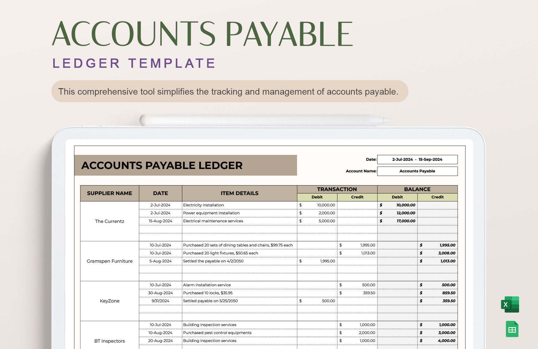 Accounts Payable Ledger Template In Excel Google Sheets 