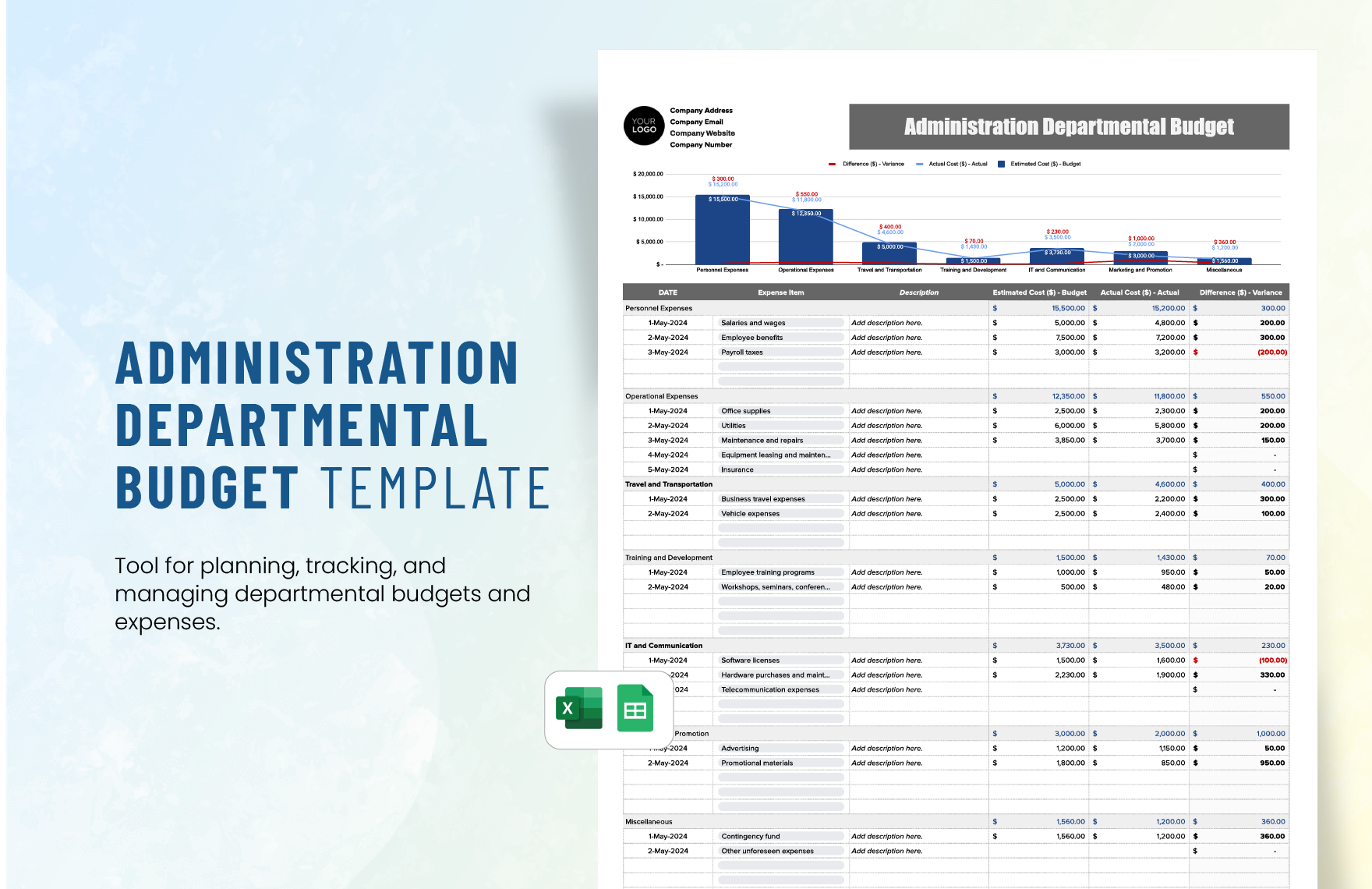 Administration Departmental Budget Template Template