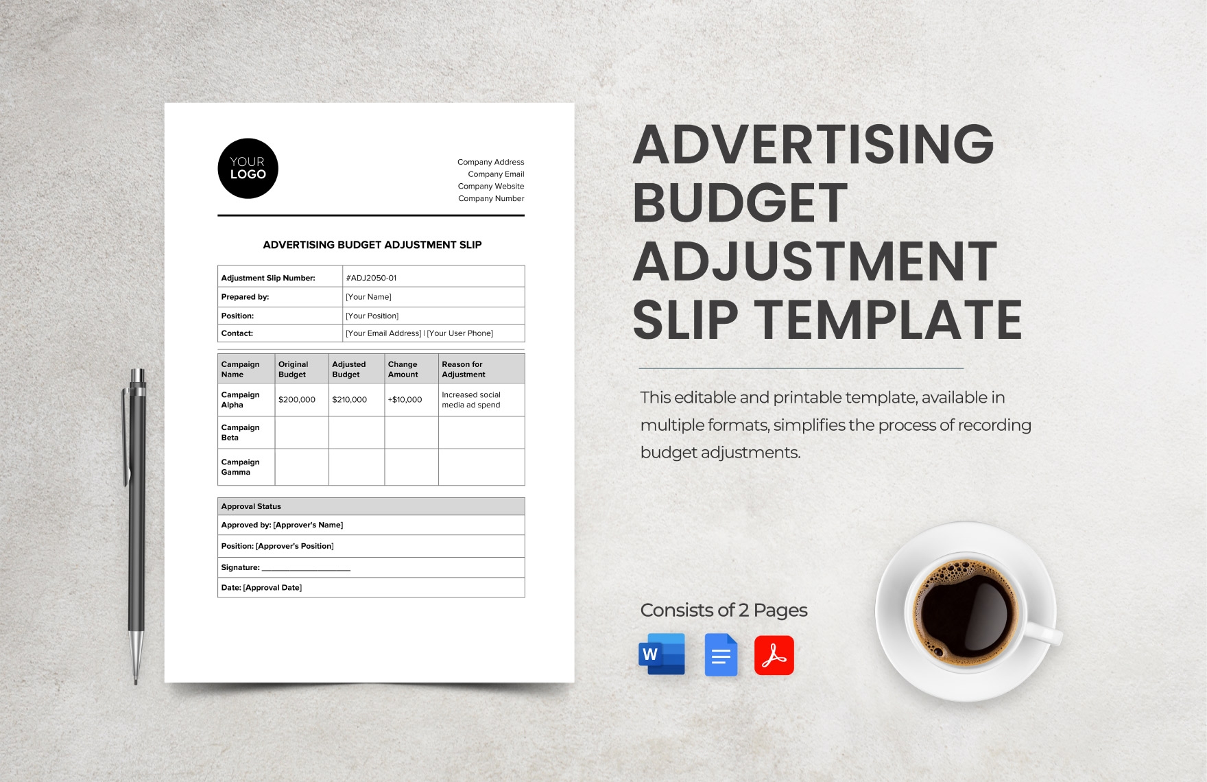 Advertising Budget Adjustment Slip Template In Word PDF Google Docs Download Template