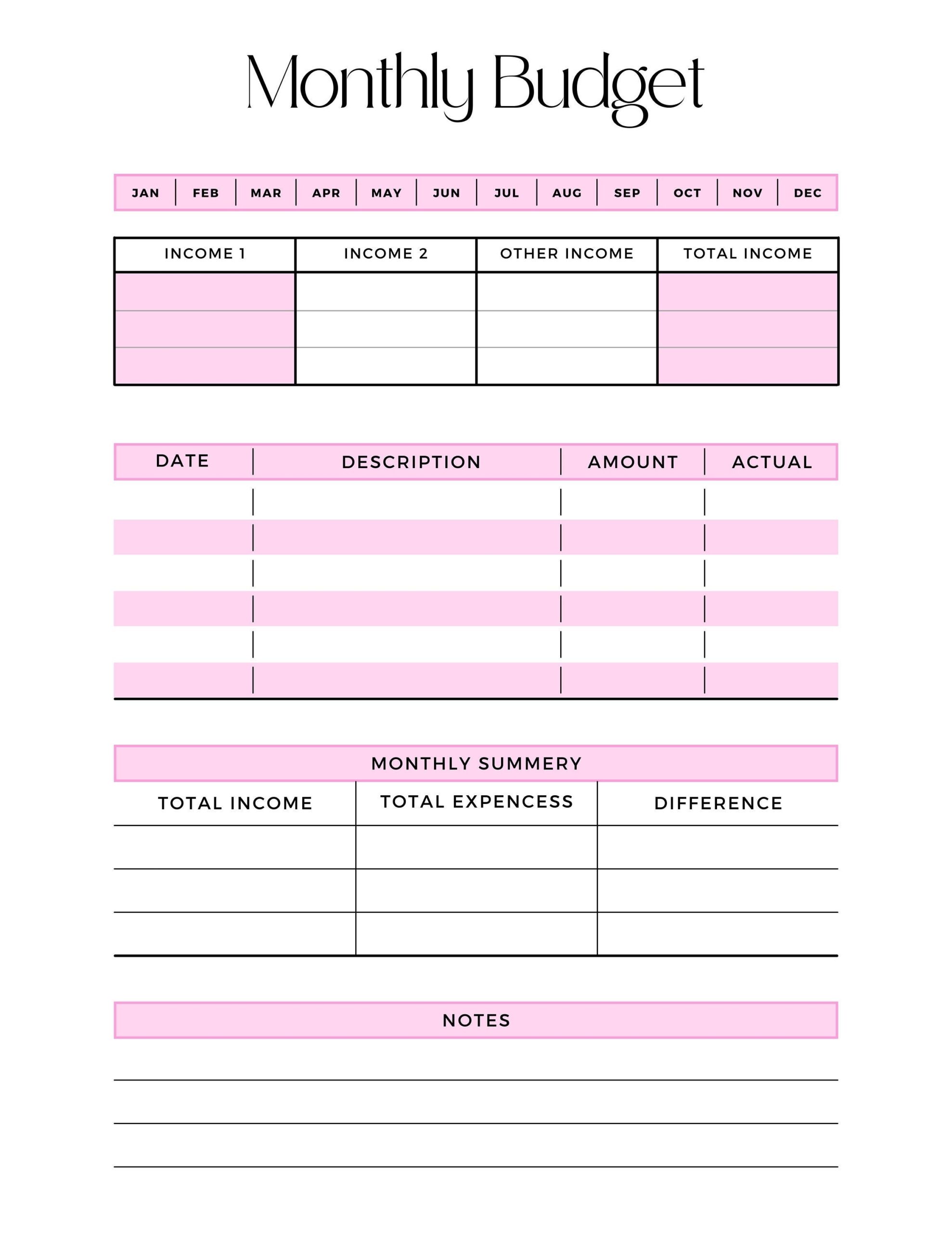 Aesthetic Pink Budget Template Digital Budget Planner Budget Binder Monthly Budget Template Budget Planner Printable Budget Savings Etsy