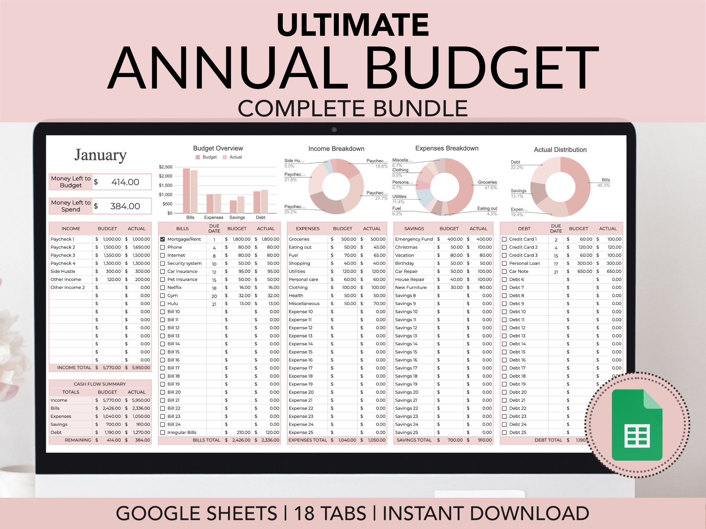 Annual Budget Spreadsheet Google Sheets Budget Template Bill Calendar Personal Finance Dashboard Budget Tracker Monthly Budget Planner Etsy