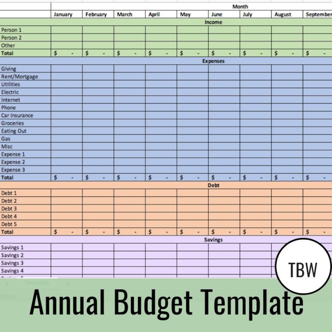 Year Long Budget Template