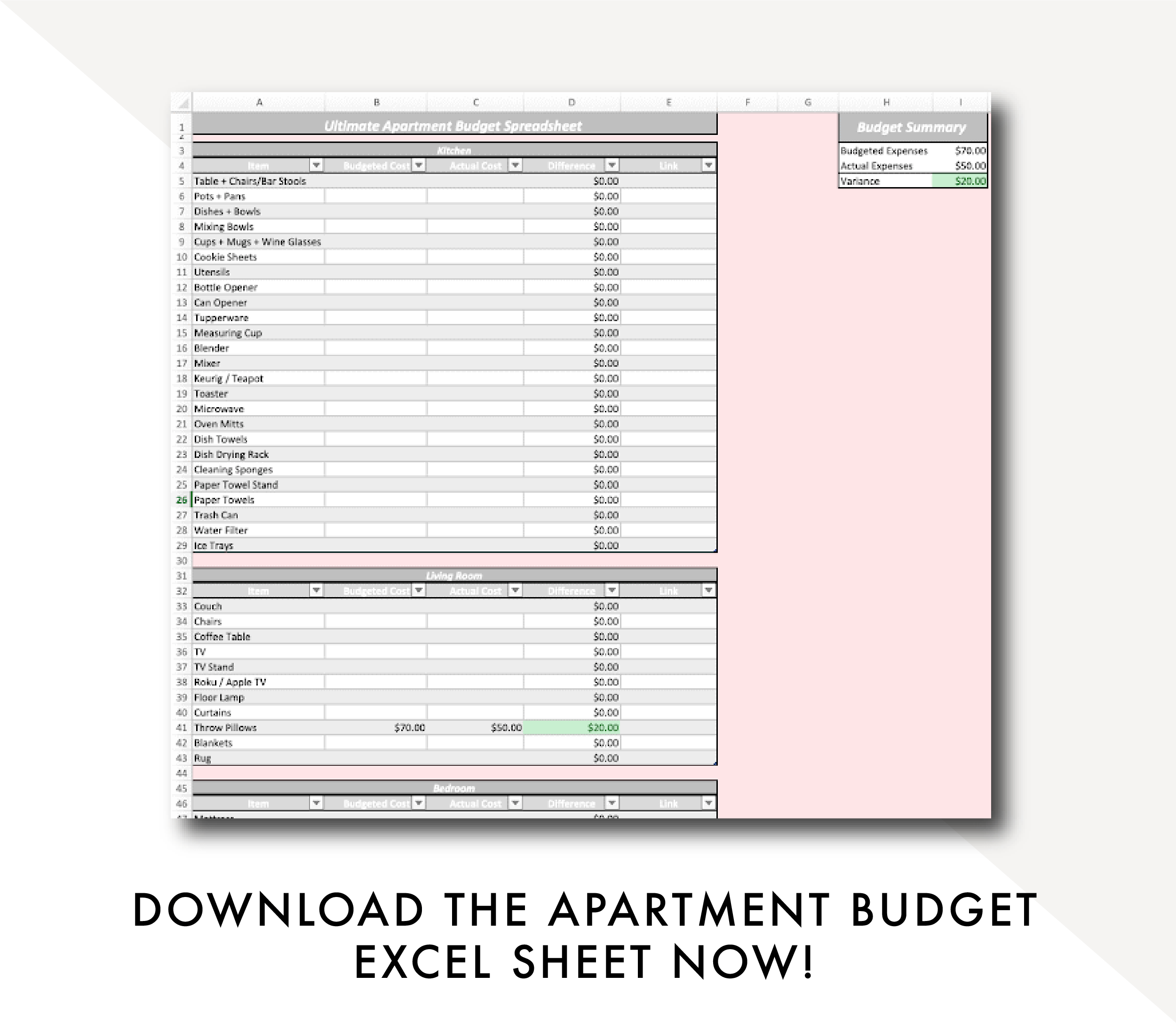 APARTMENT BUDGET EXCEL SHEET By Sophia Lee