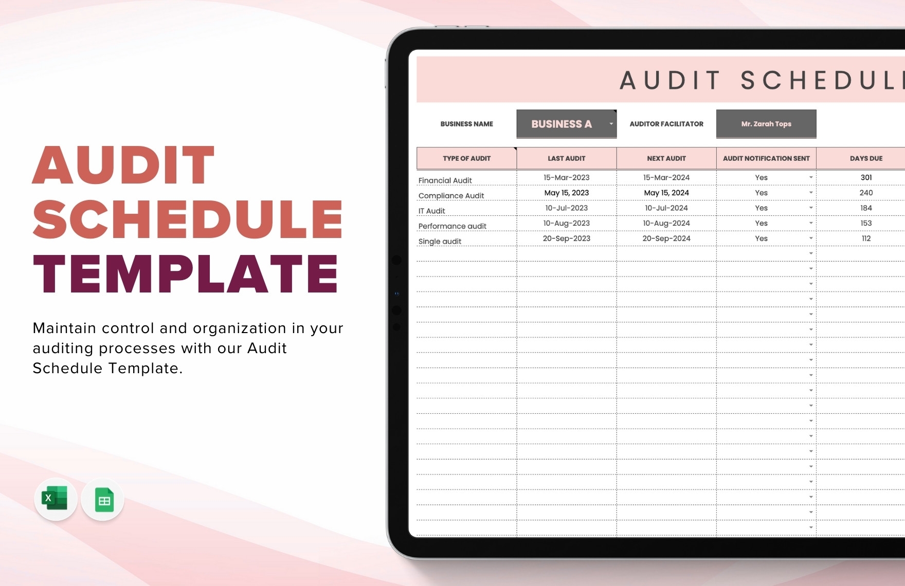 Audit Schedule Template In Excel Google Sheets Download 