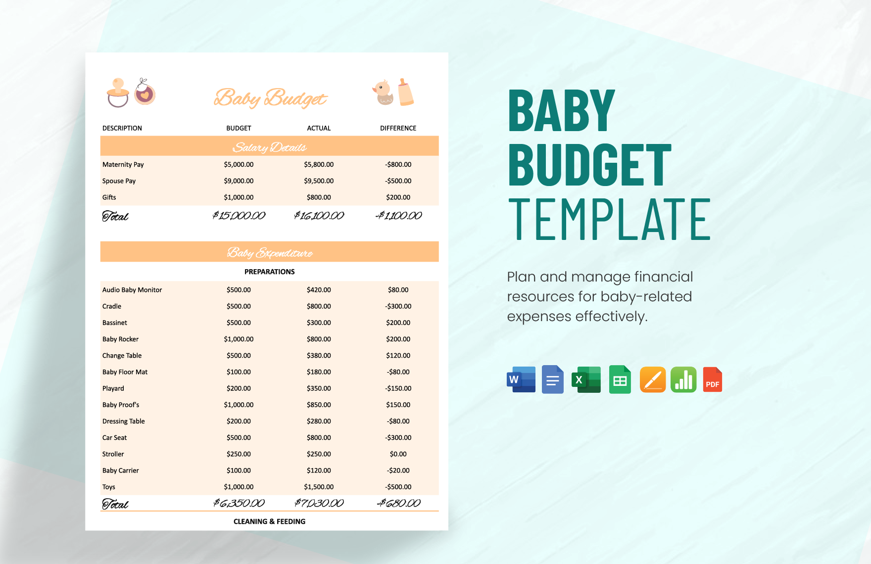 Baby Budget Template In Google Docs Google Sheets Excel Word Pages PDF Apple Numbers Download Template