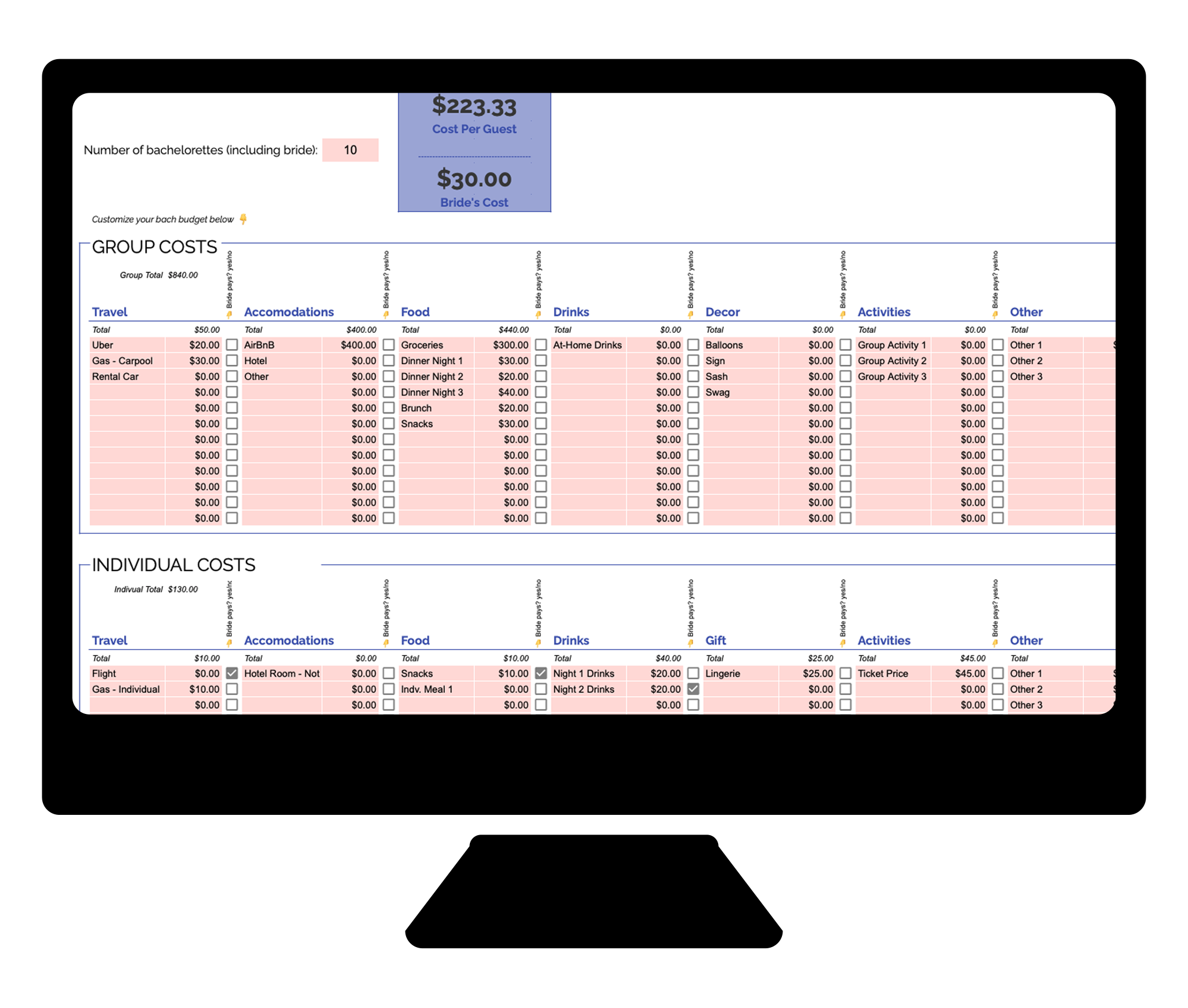 Bachelorette Budget Spreadsheet Hello Bach Party