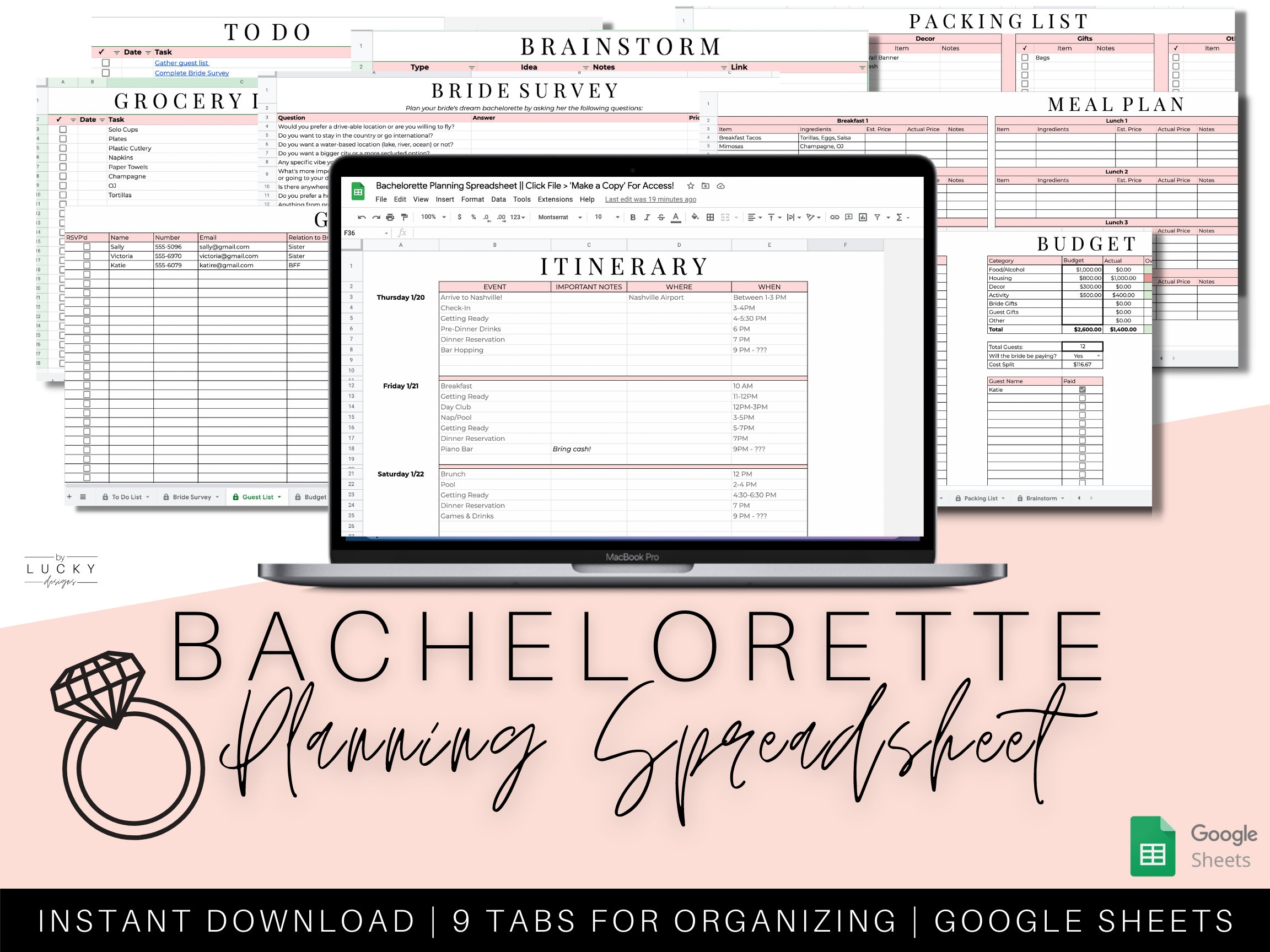 Bachelorette Planning Spreadsheet Template Digital Download For 