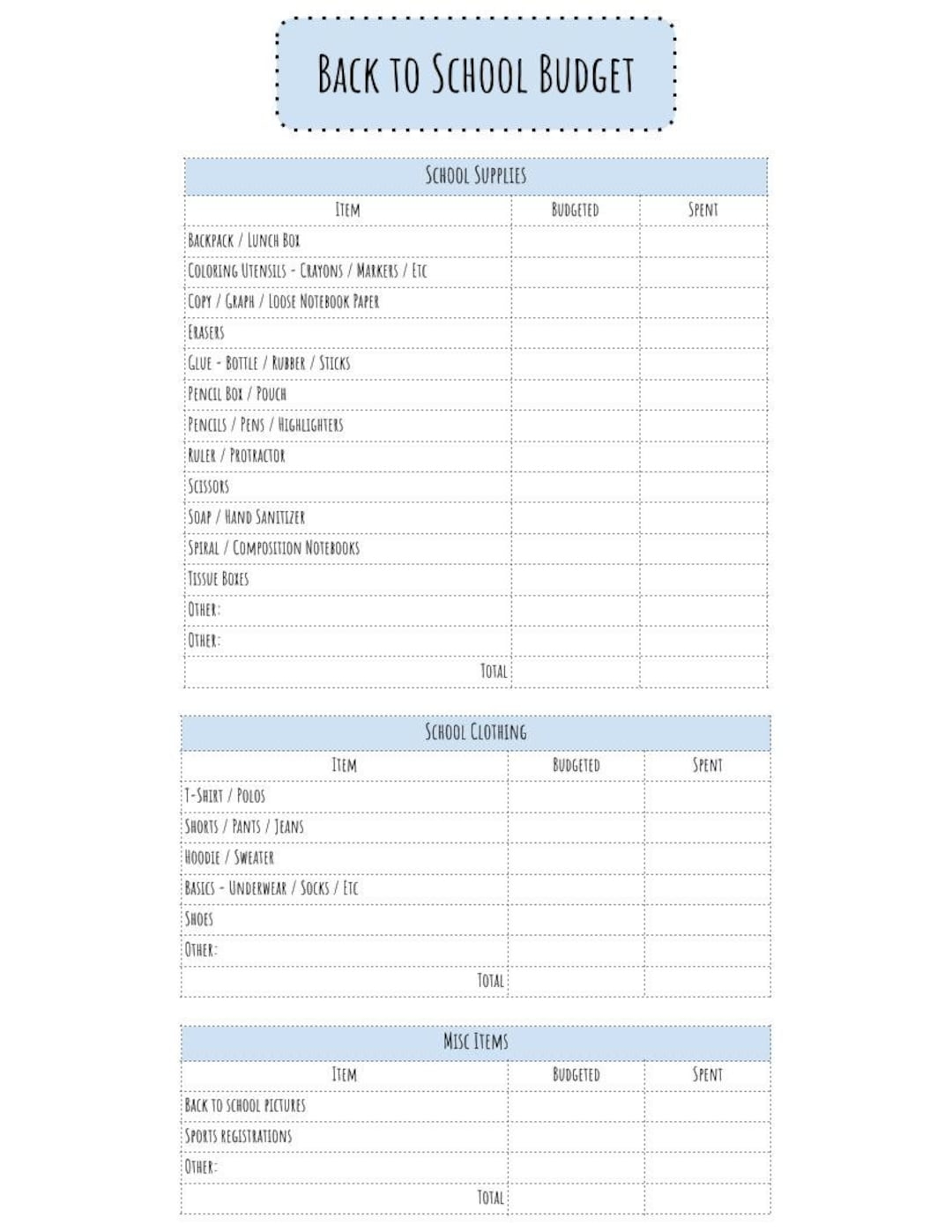 School Budget Template