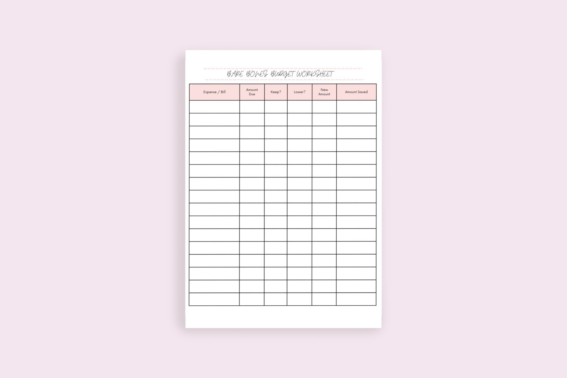 Bare Bones Budget Worksheet Etsy