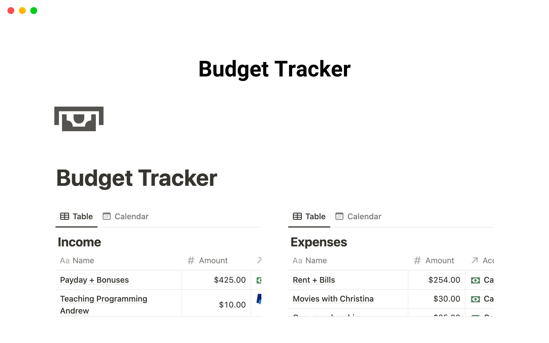 Budget Template For Notion