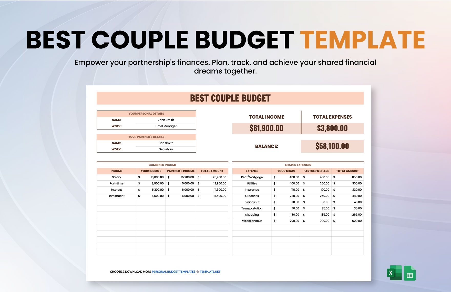 Budget Templates For Couples