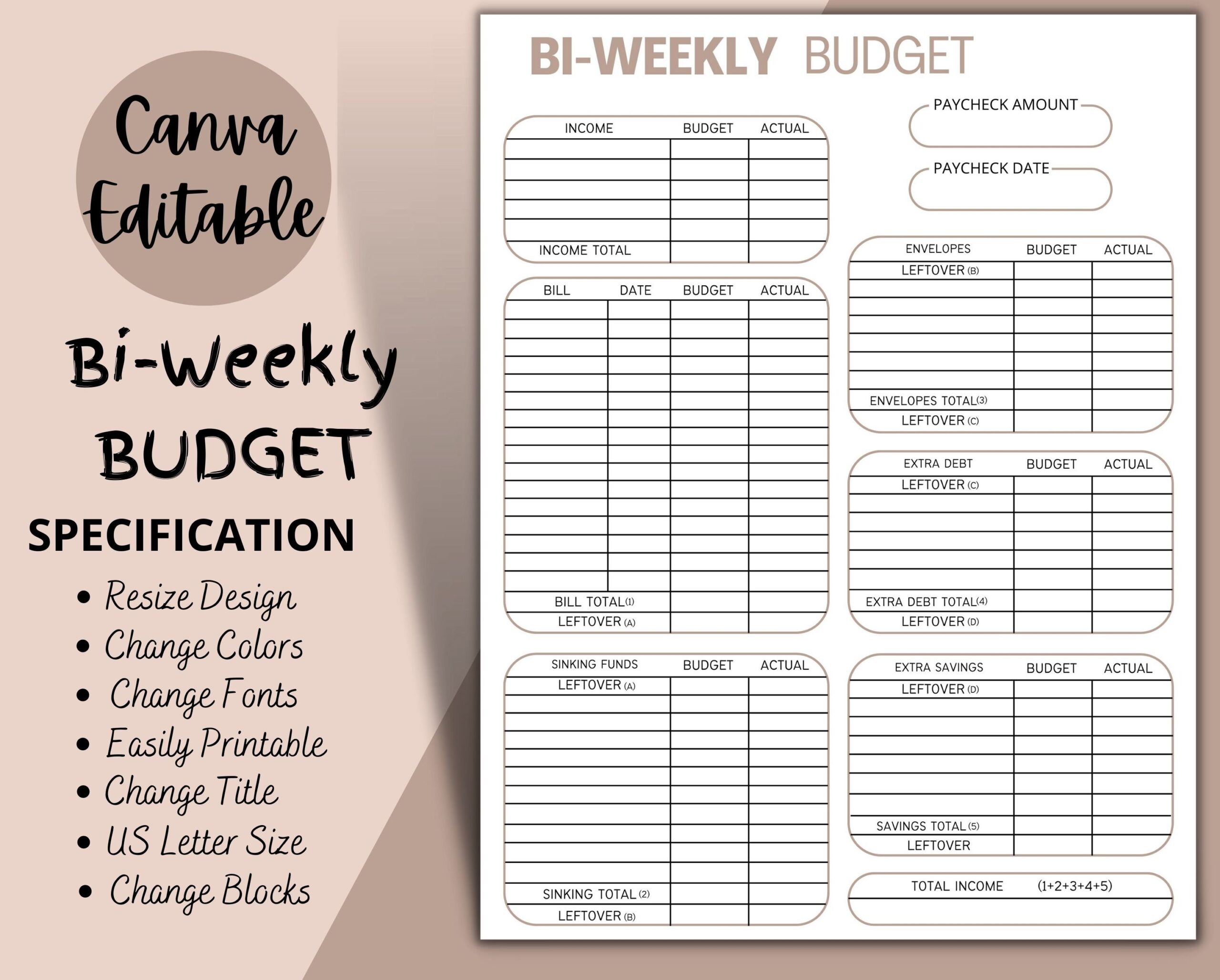 Bi weekly Budget Overview Template Printable Canva Editable Bi weekly Budget Overview Template Printable Canva Editable