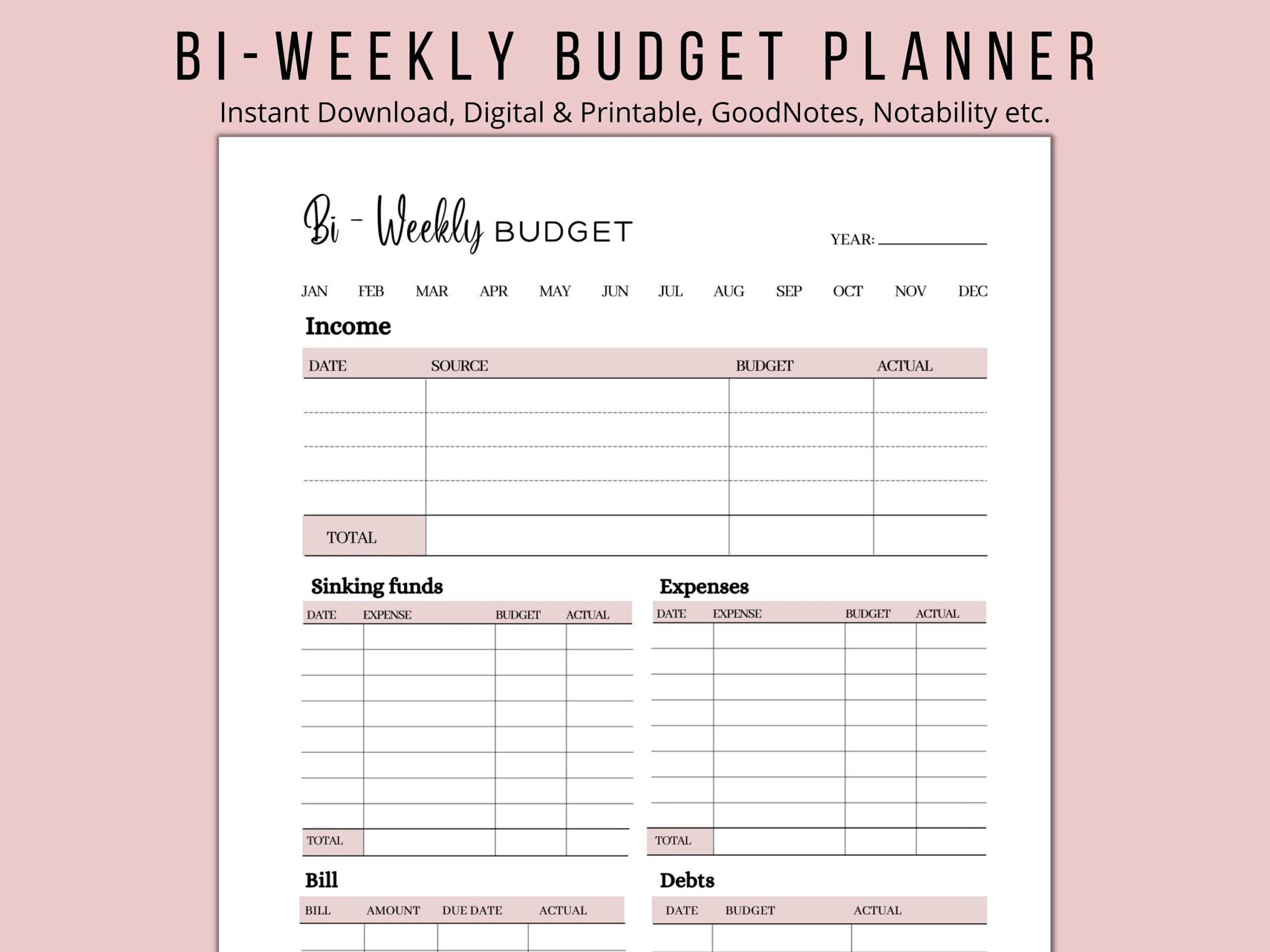 Bi Weekly Budget Planner Digital Printable Goodnotes Instant Download