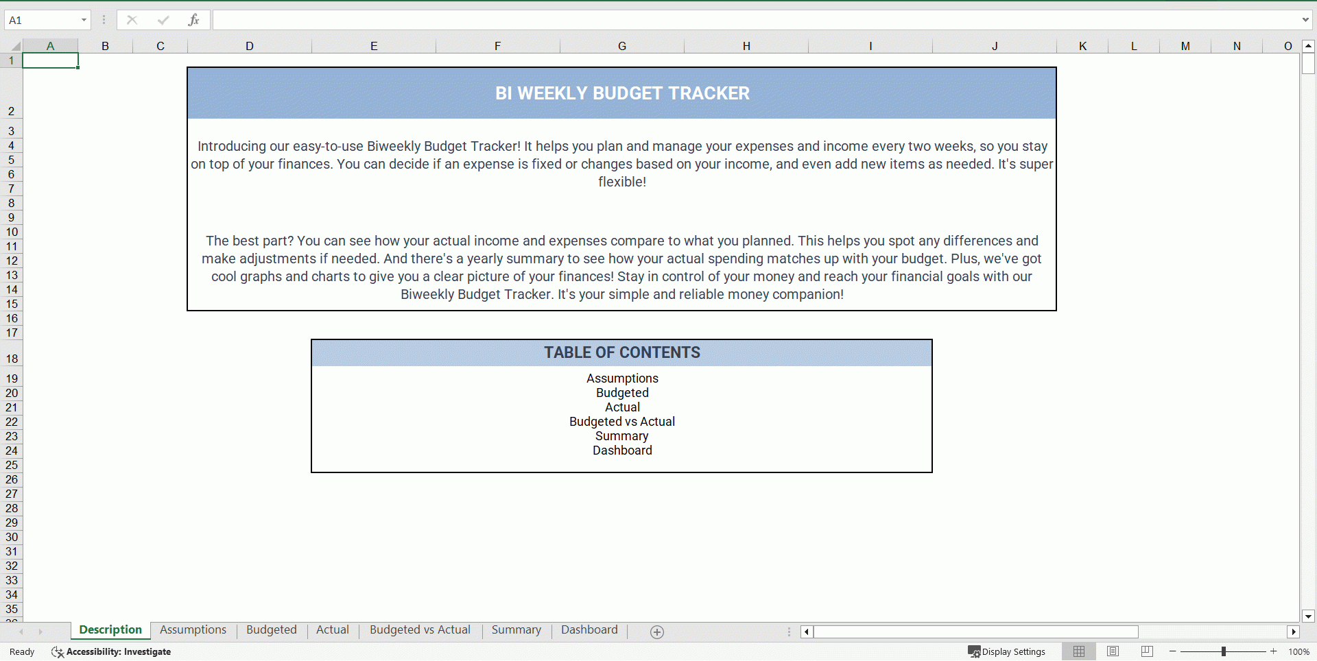 Bi Weekly Budget Planner Template Excel XLS