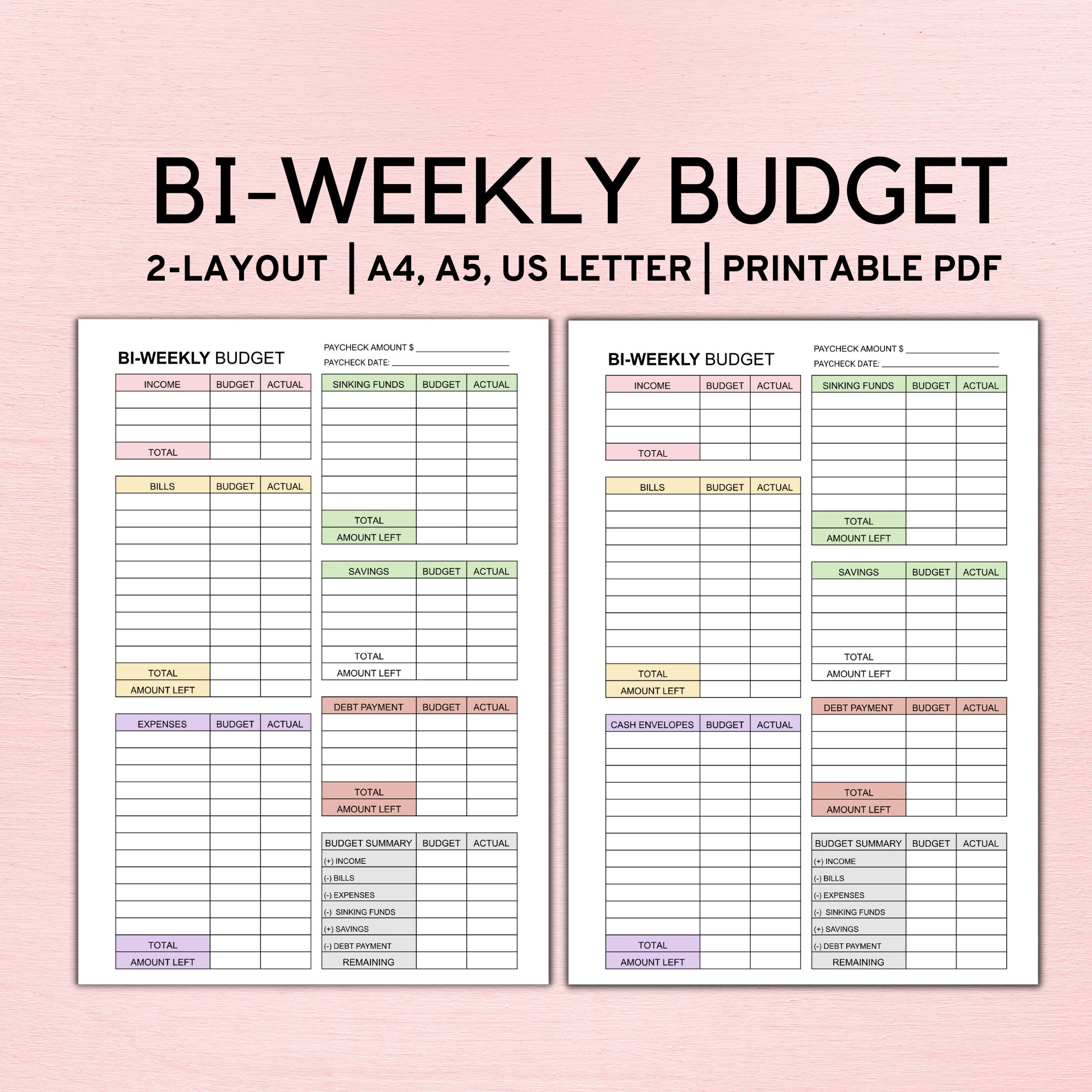 Bi Weekly Budget Planner Template Paycheck Budget Printable 