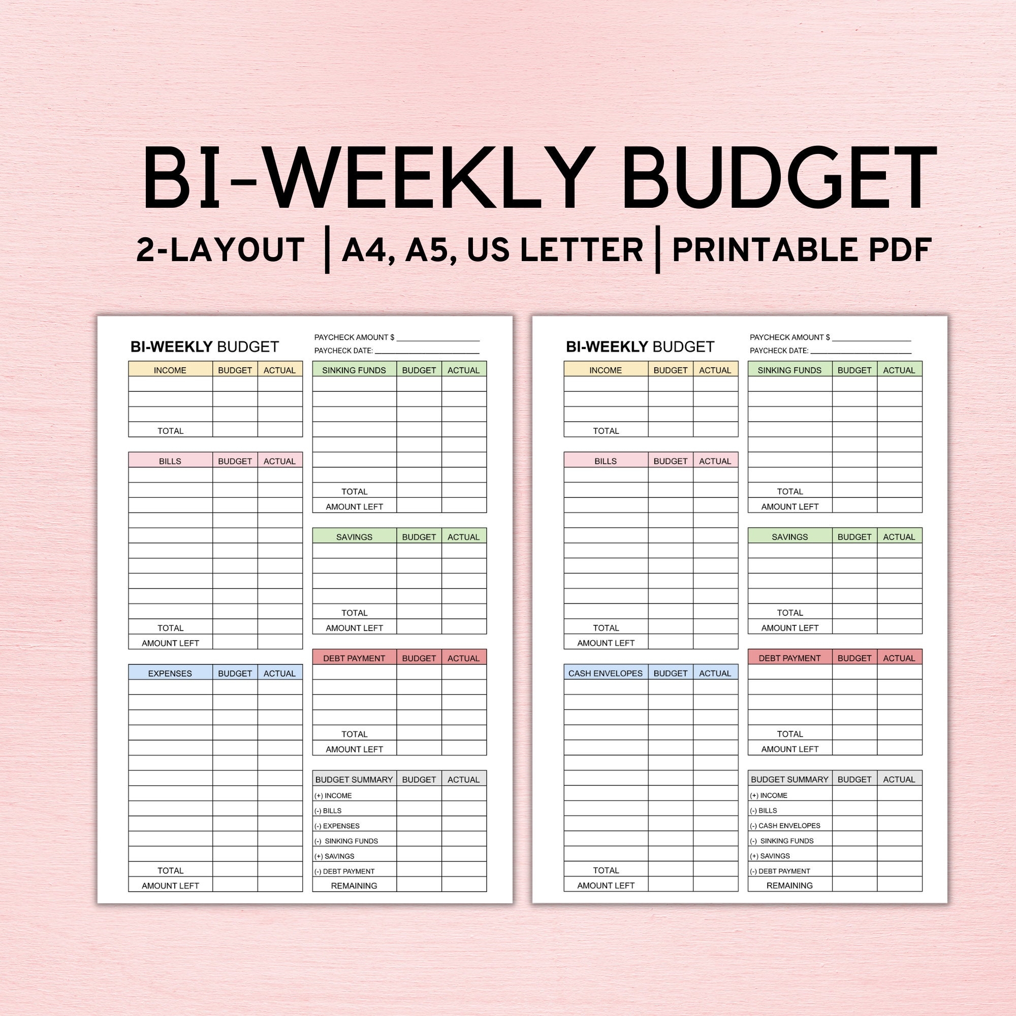 Bi Weekly Budget Planner Template Paycheck Budget Printable Budget Template A4 A5 Letter PDF Etsy Australia