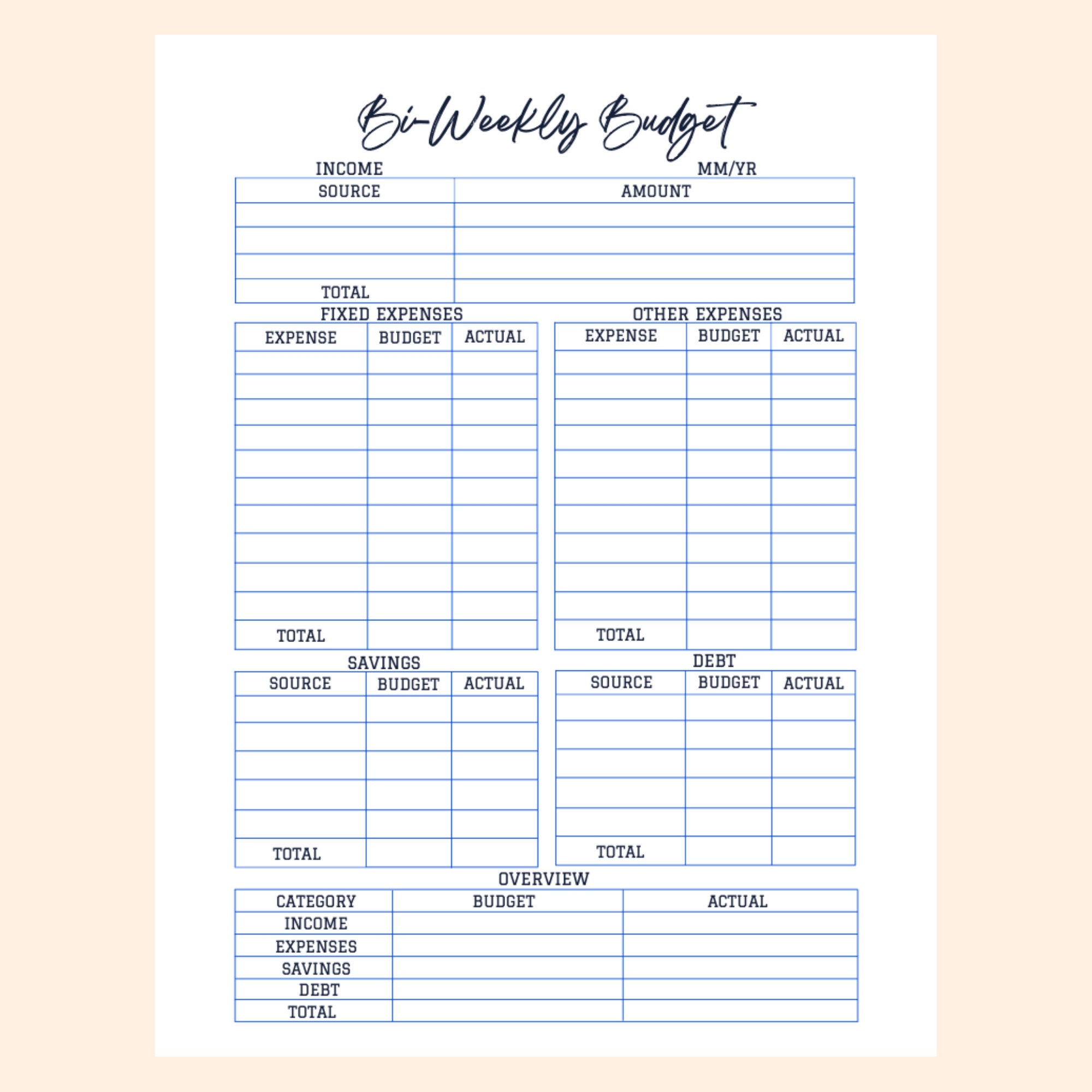 Bi Weekly Budget Template Printable