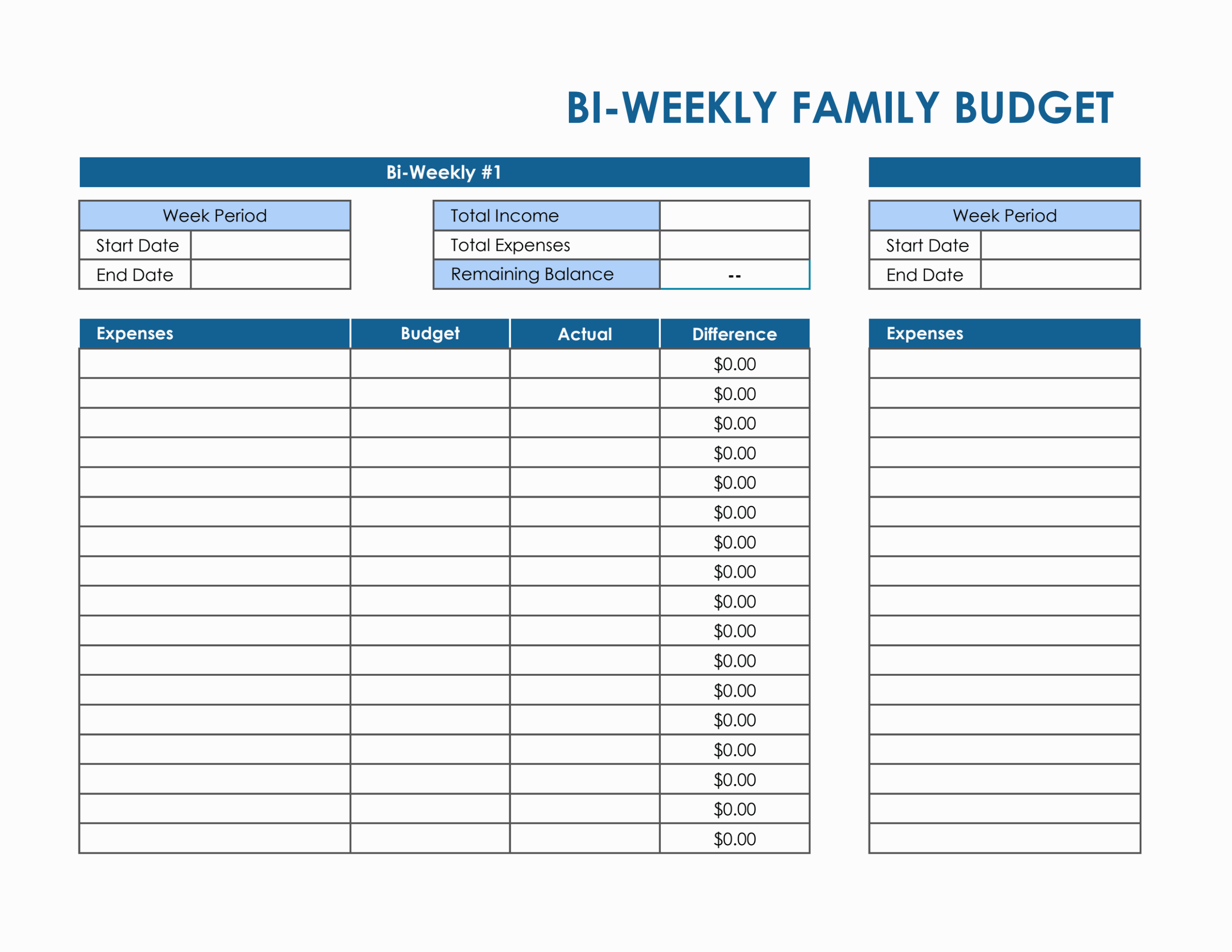 Free Biweekly Budget Template