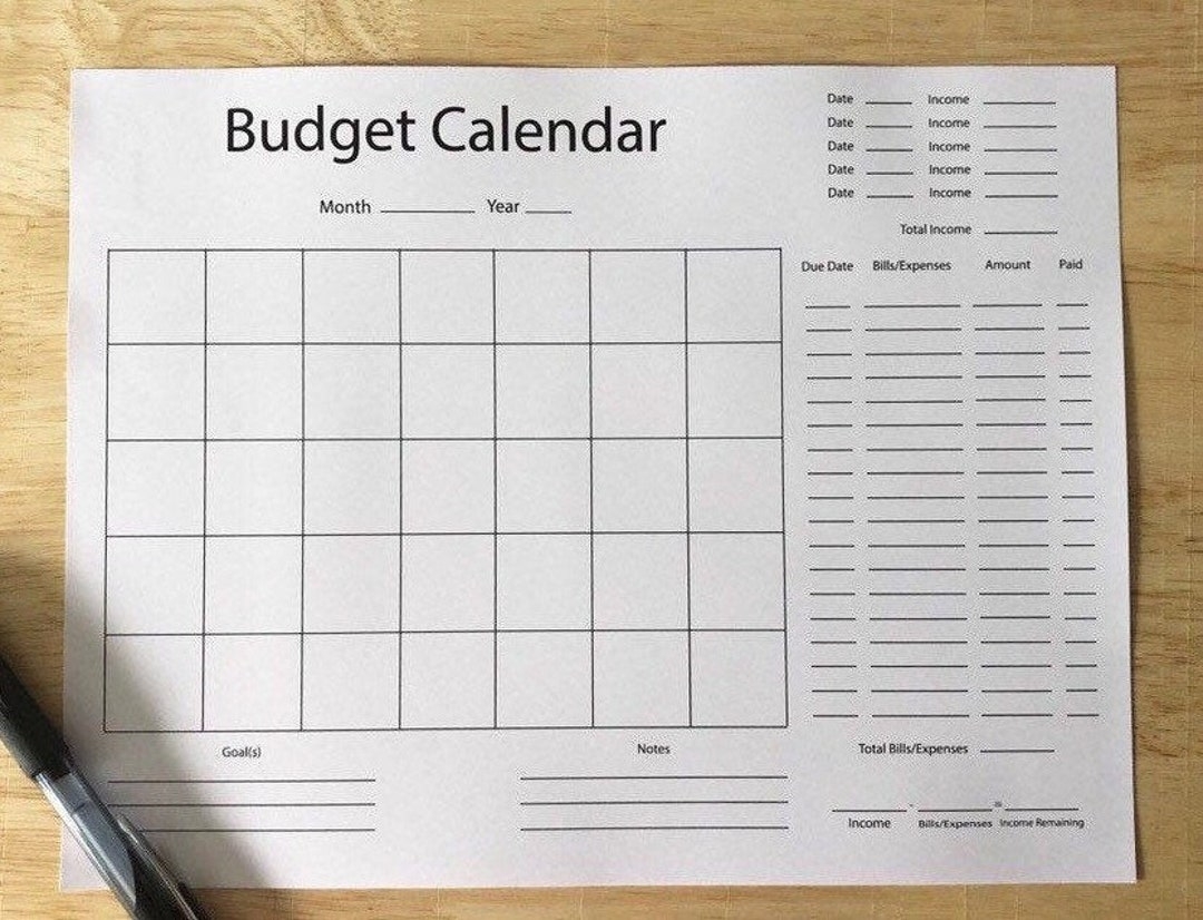 Blank Budget Calendar beginner Budgeting Calendar printable Budget Calendar Instant Printable Etsy