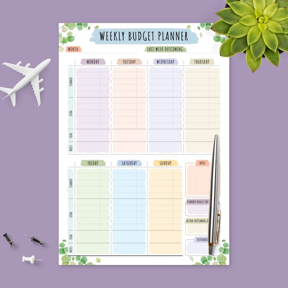 Botanical Weekly Money Expense Tracker Template Printable PDF