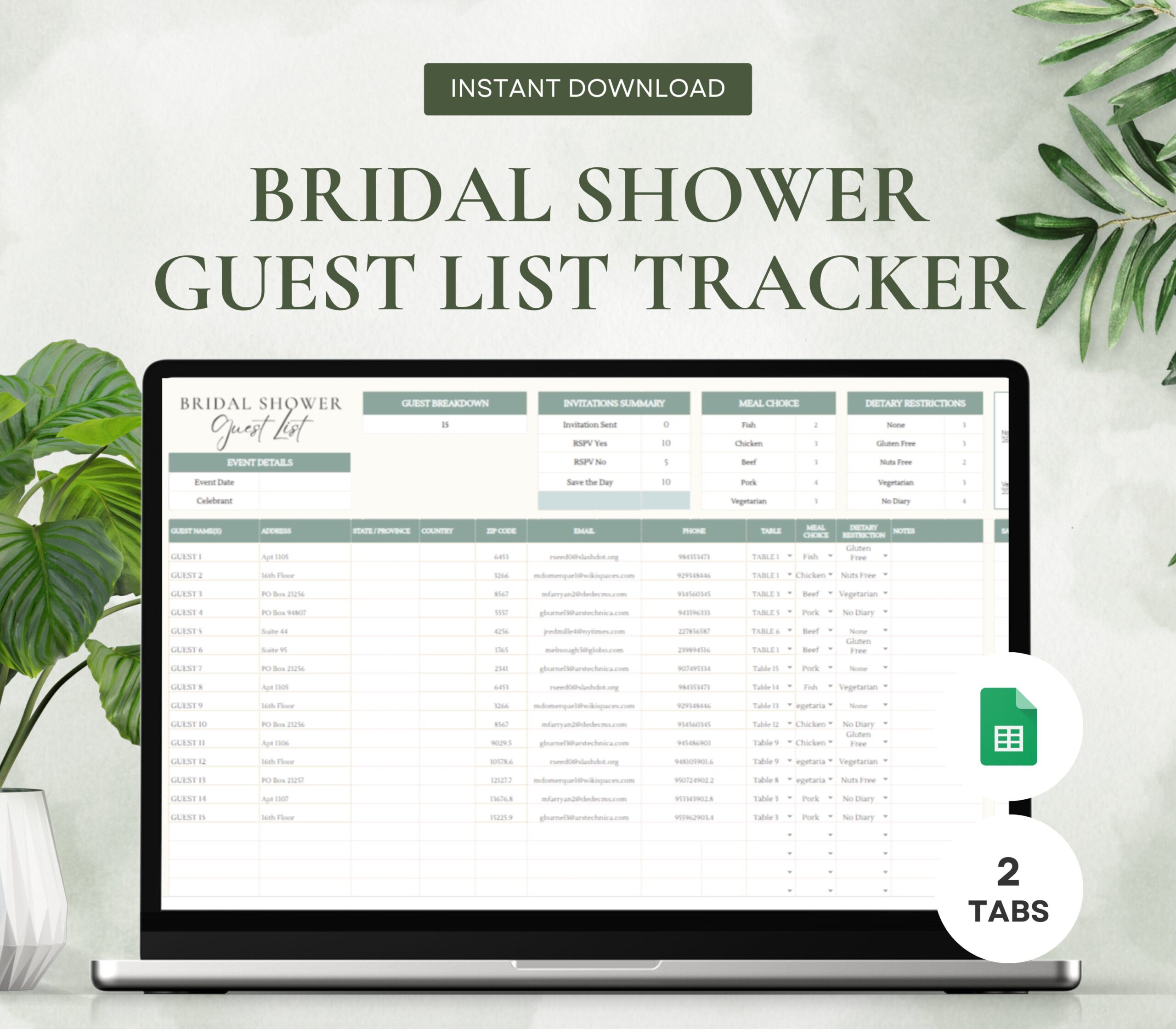 Bridal Shower Budget Template