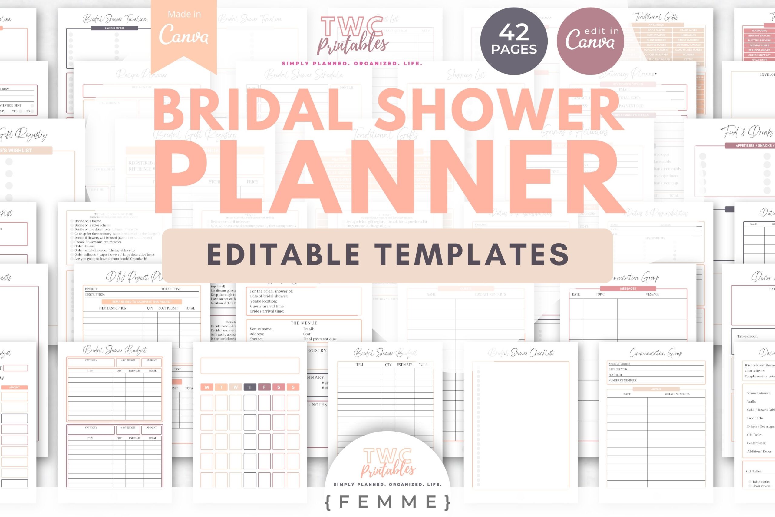 Bridal Shower Planner Canva Templates