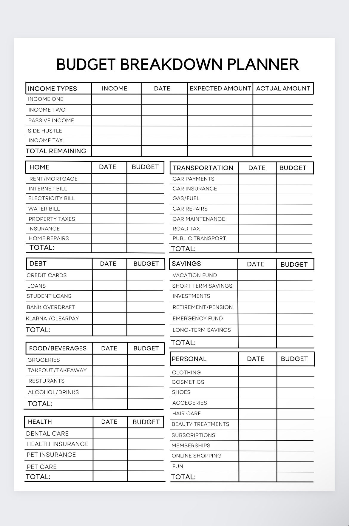 Budget Breakdown Planner financial Planning paycheck Budget finance Binder savings Tracker finance financial Planning biweekly Budget Etsy Ireland
