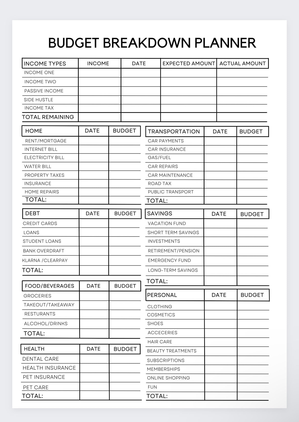 Budget Breakdown Planner financial Planning paycheck Budget finance Binder savings Tracker finance financial Planning biweekly Budget Etsy