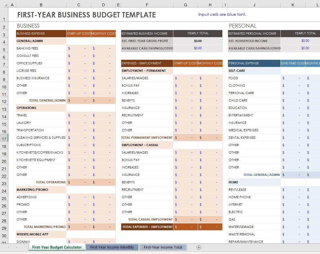 Budget First Year Template Subscriber Accountant Pal